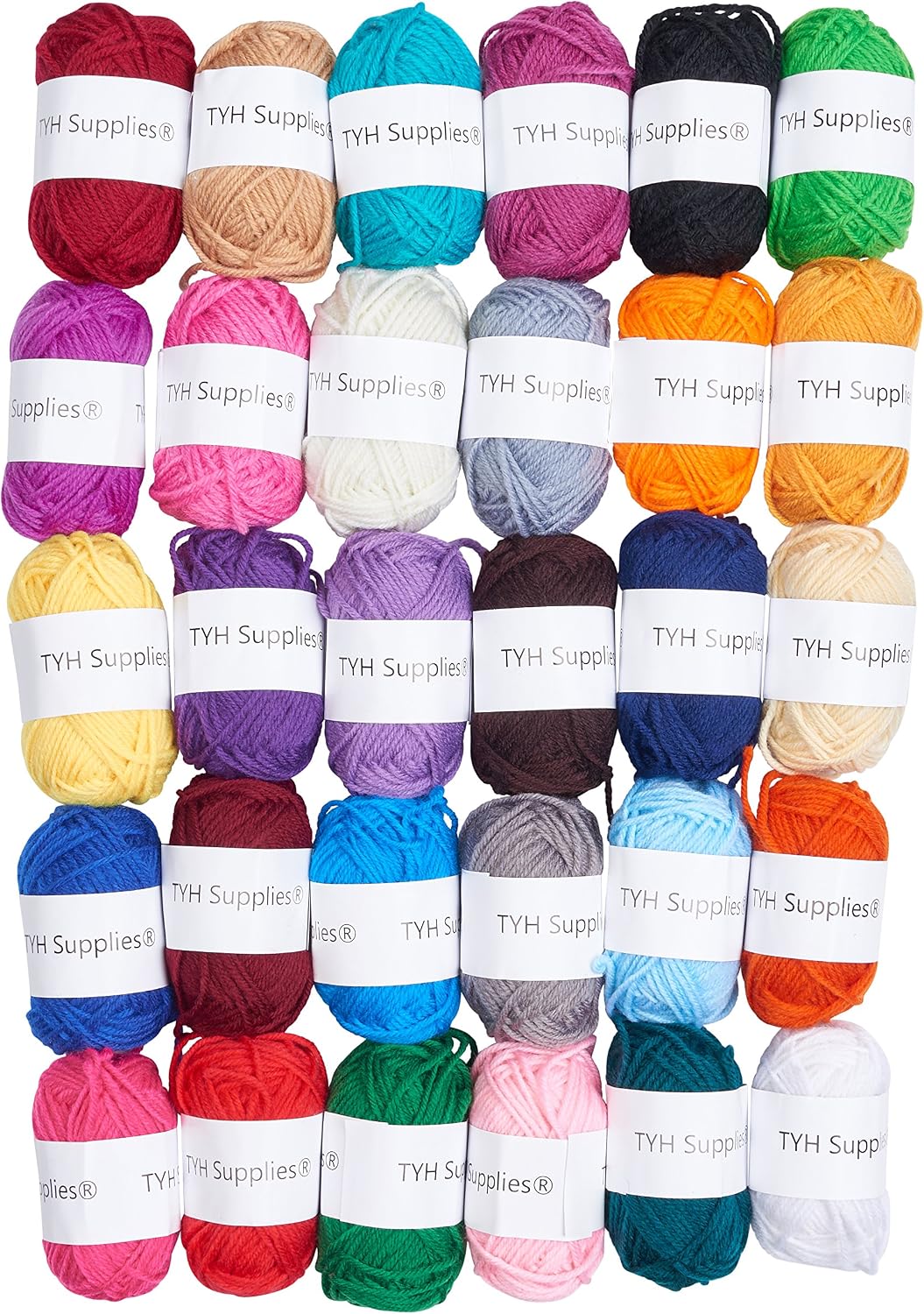 TYH Supplies 30 Acrylic Yarn Skeins | 1320 Yard Soft Yarn Medium Weight for Knitting, Crocheting and Craft Projects | 44 Yard Each Skein | 30 Colors | Beginner Assorted Color Set