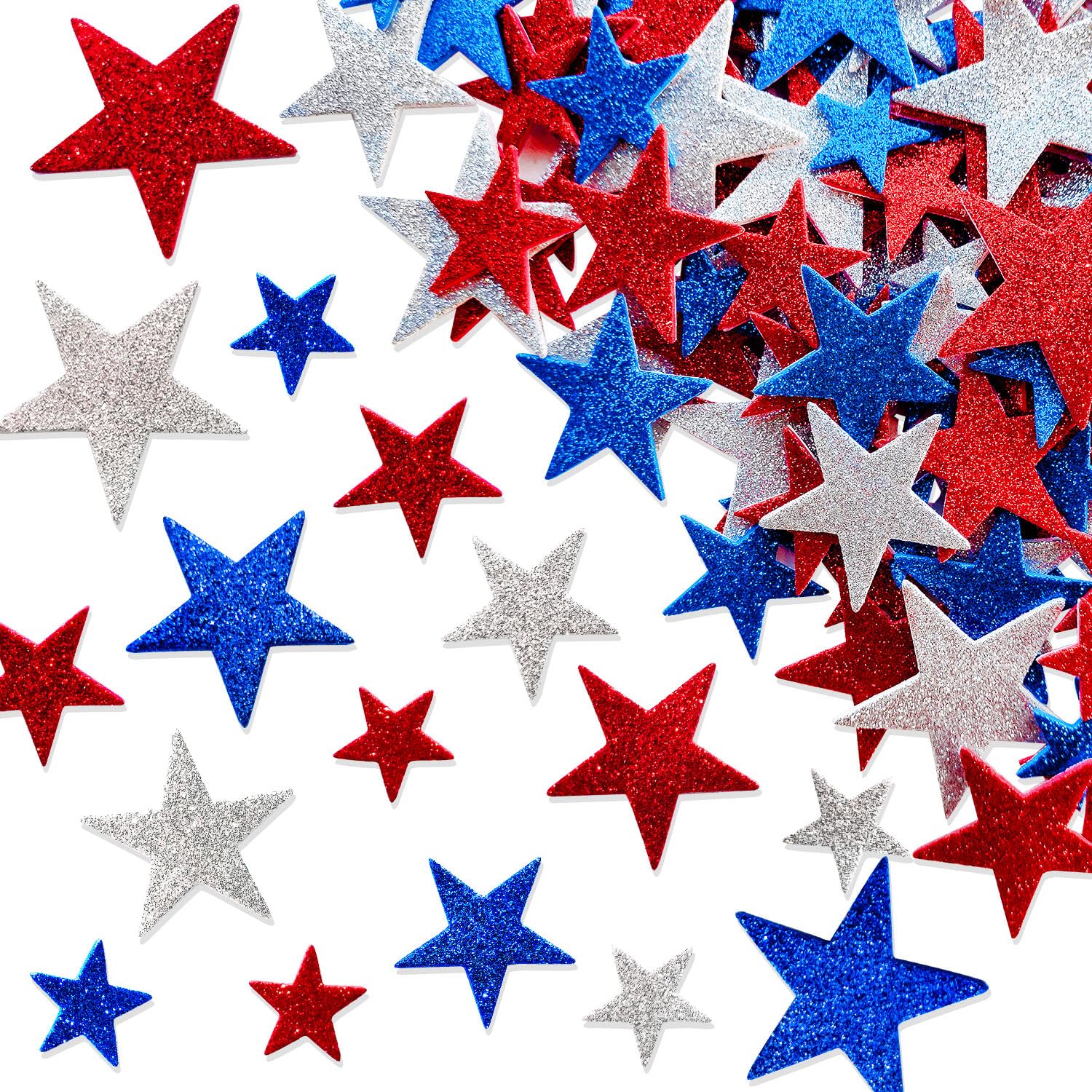 180 Pcs Patriotic Foam Stars Stickers Red Blue Silver Stars Self-Adhesive Stickers for 4th of July Independence Day Party Decor DIY Scrapbooks