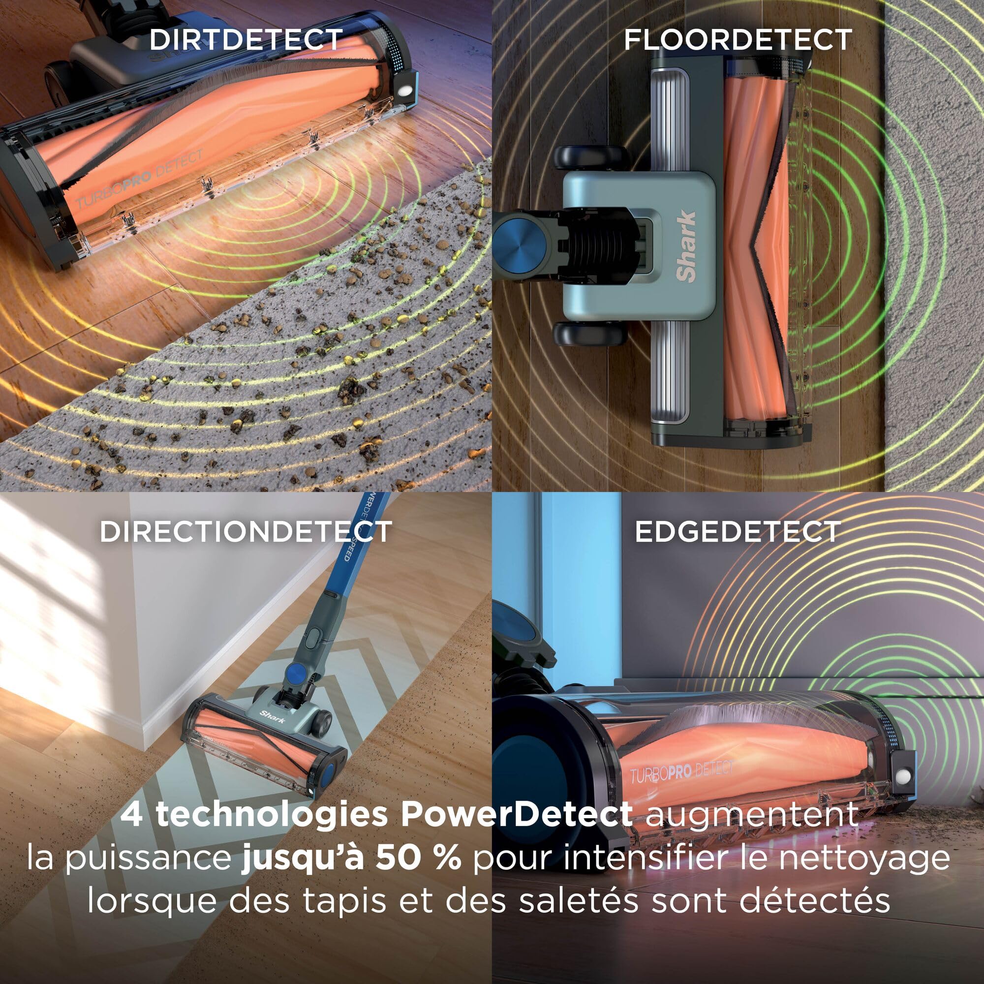 Shark PowerDetect Speed, Aspirateur Balai sans Fil, 60min IA1243FR | Nettoyage en arrière, Filtration anti-allergène HEPA, Jusqu’à 60 min d’autonomie, support mural et suceur plat, Sauge givrée