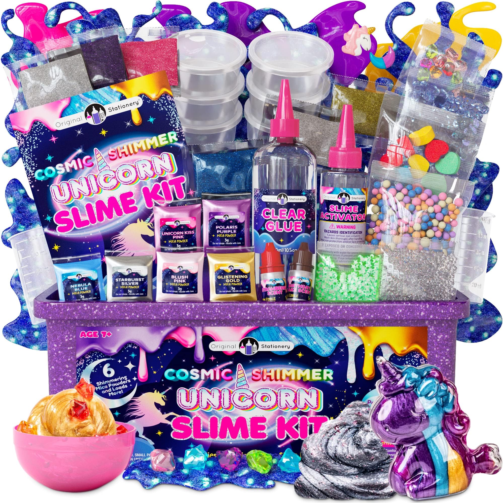 Unicorn Slime Kit for Girls Ages 7–12, DIY Shimmer Slime Set with Glow-in-The-Dark, Pearlescent, Holographic & Glitter Slimes, Creative Craft, Birthday Gift for Kids