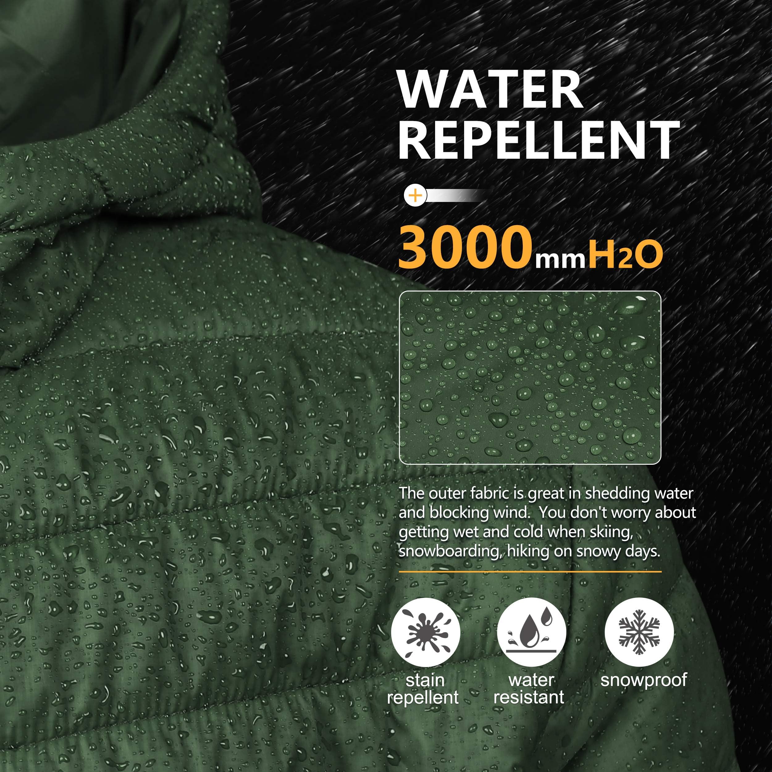 Outdoor Ventures Chaqueta acolchada para hombre, ligera, impermeable, con capucha, abrigo hinchable, chaqueta de invierno para hombre, con bolsillos, para senderismo, camping, viajes