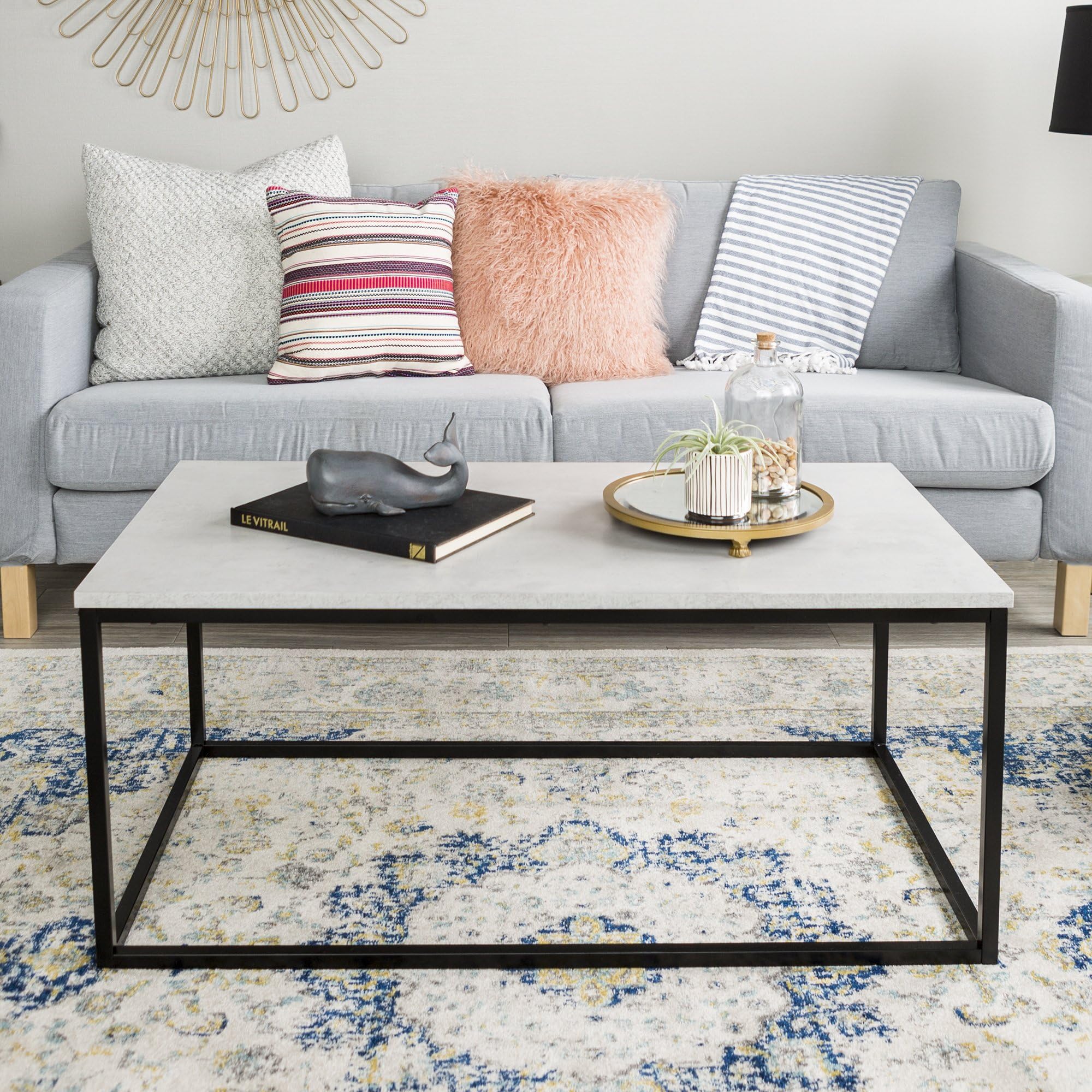 Eden Bridge Designs Mixed Material Coffee Table, Metal, Concrete, 61x107x46 cm