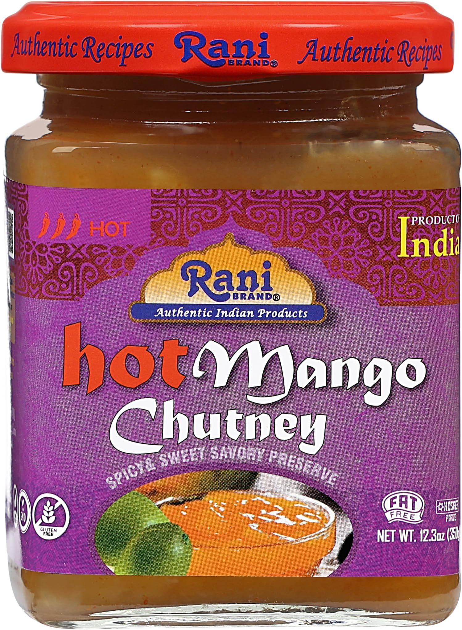 Rani Hot Mango Chutney (Spicy Indian Preserve) 10.5oz (300g) Glass Jar, Ready to eat, Vegan ~ Gluten Free, All Natural, NON-GMO