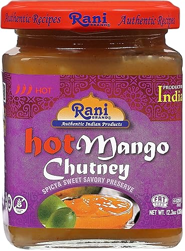 Rani Hot Mango Chutney (Spicy Indian Preserve) Tarro de vidrio de 10.5 oz (300 g), listo para comer, vegano Sin gluten, totalmente natural, sin OMG