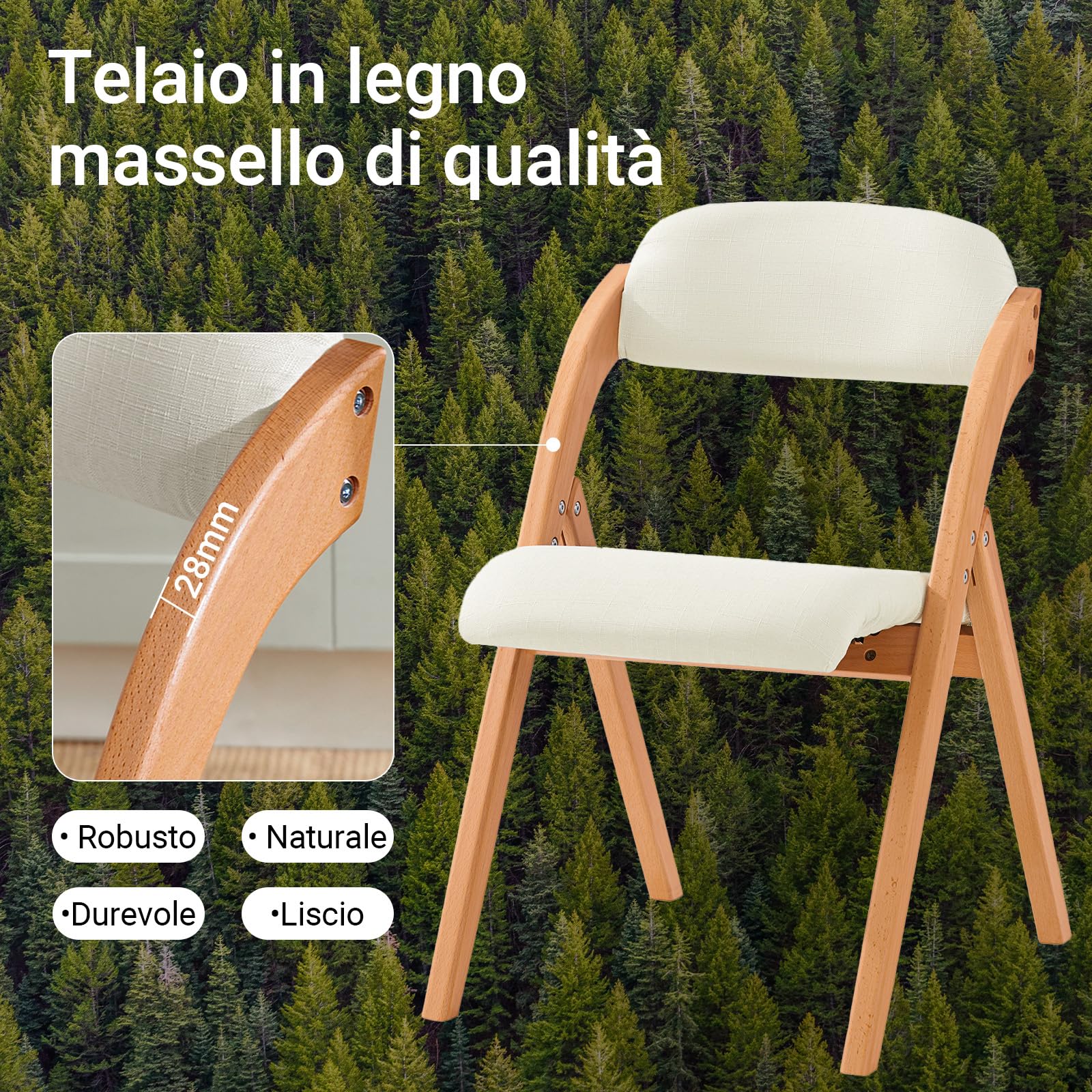 SoBuy Sedia Pieghevole in Legno Set da 2 Poltrona Imbottita da Cucina, Sedie da Interno per Ufficio, Balcone, Giardino – Sedie Pieghevoli Salvaspazio Richiudibili in Faggio, Bianco FST92-Wx2