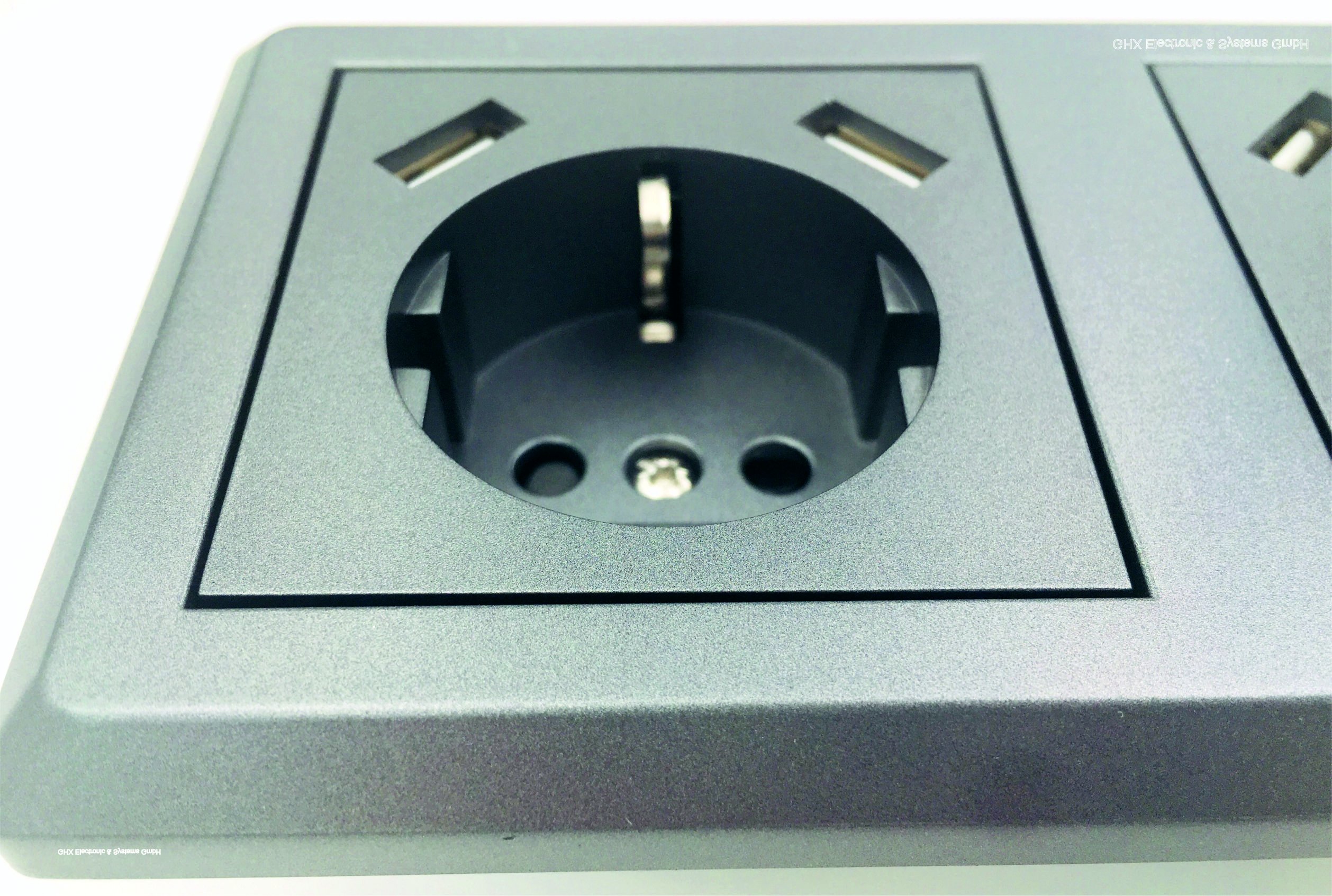 Schuko podwójne gniazdo wtykowe z 2 gniazdami USB (maks. 2800 mA) podobne grafitowe szare, elegancki styl, pasuje do 2-krotnej puszki podtynkowej