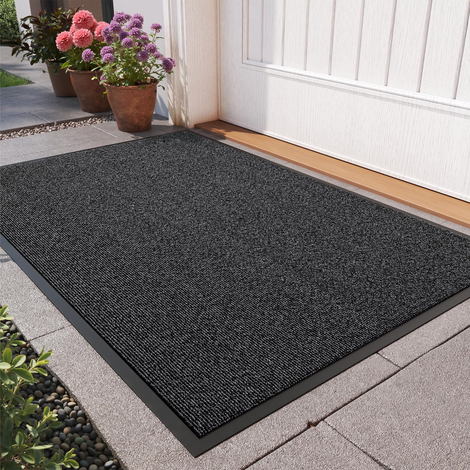 Dirt Trapper Door Mat, 35"x59" Front Door Mat Outside Entrance Grey