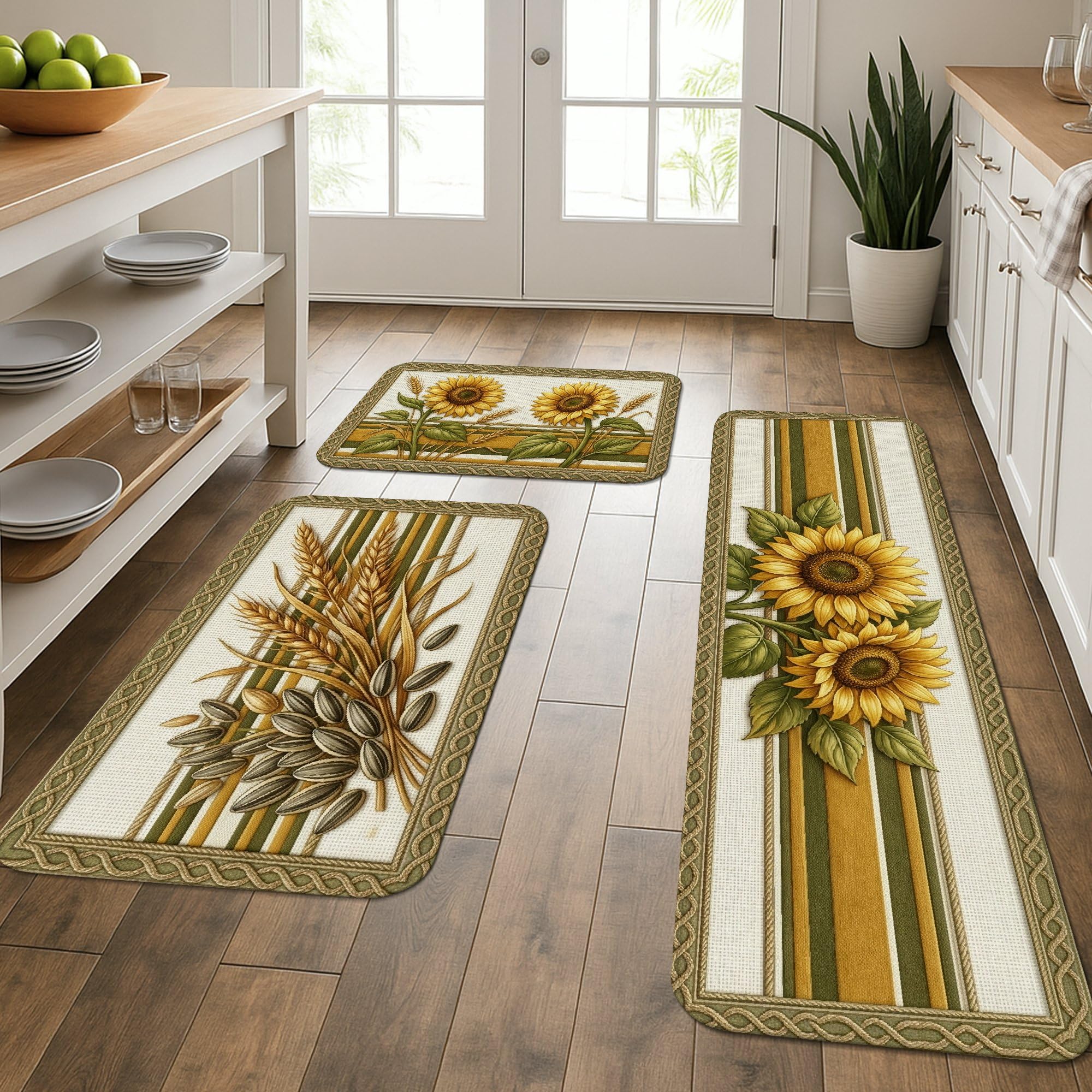 Tapis de cuisine motif tournesol rustique aux finitions douces haut de gamme