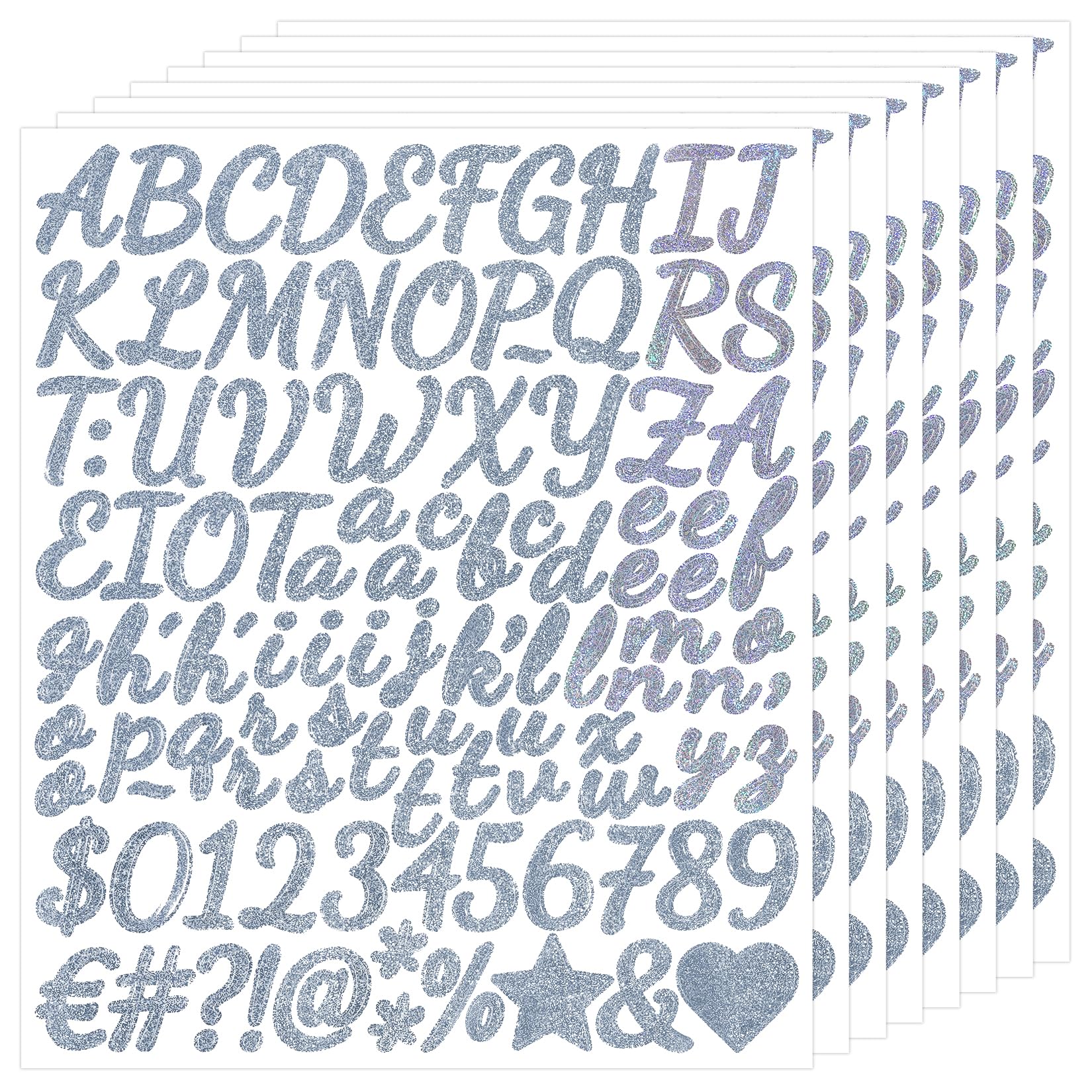 1 Inch Glitter Letter Sticker - Self Adhesive Alphabet Number Stickers for Scrapbook,Wedding,Mailboxes,Name,DIY and Craft - 8 Sheets Shimmering Silver