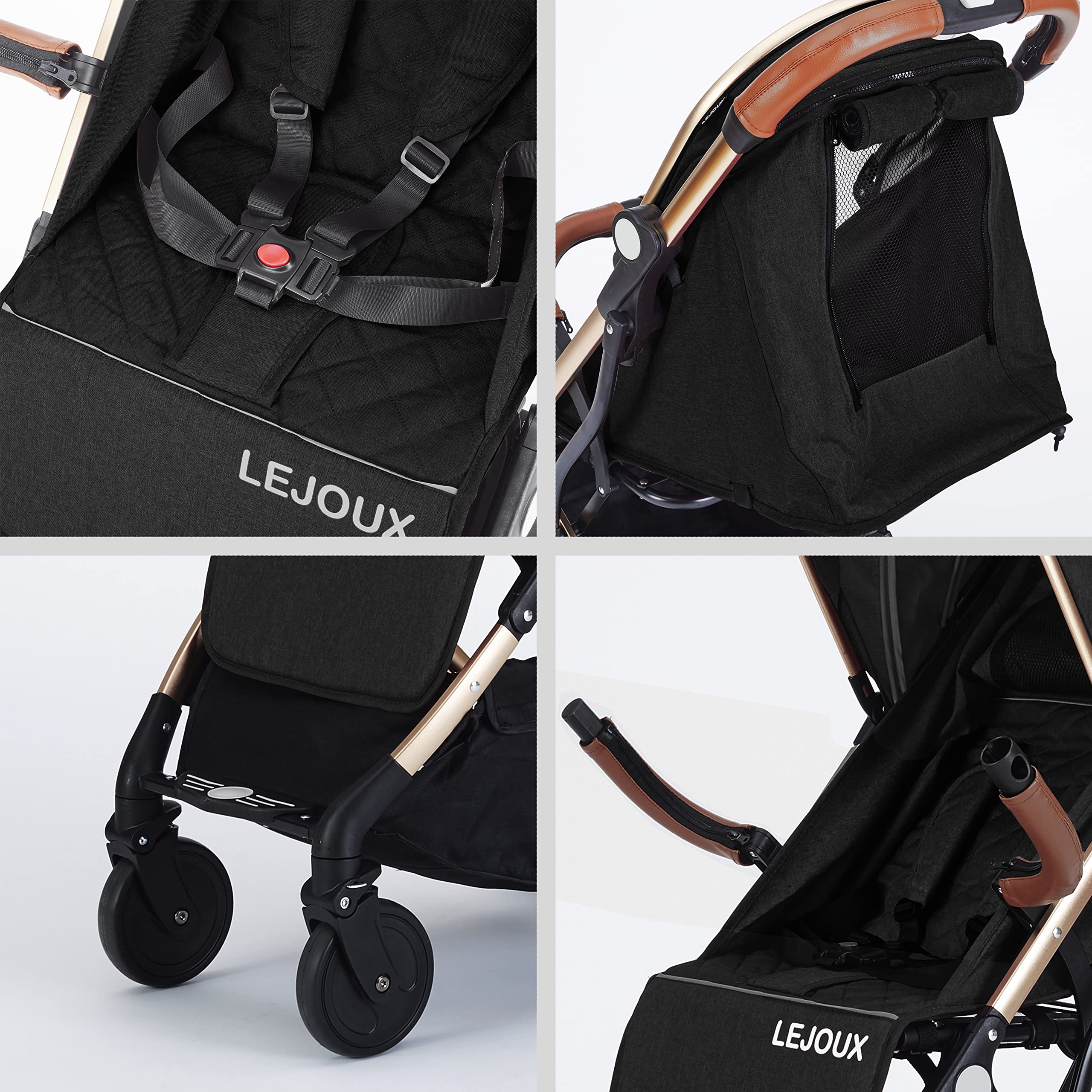 Kinderwagen - Leichter faltbarer Reisebuggy mit 5-Punkt-Gurt, verstellbarer Rückenlehne und übergroßem Korb, der mit einer Hand faltbar ist