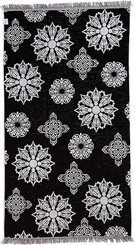Toalla de baño de felpa de algodón turco, 1 pieza reversible con diseño de mandala, toalla grande pesada, 64 pulgadas de largo x 36 pulgadas de