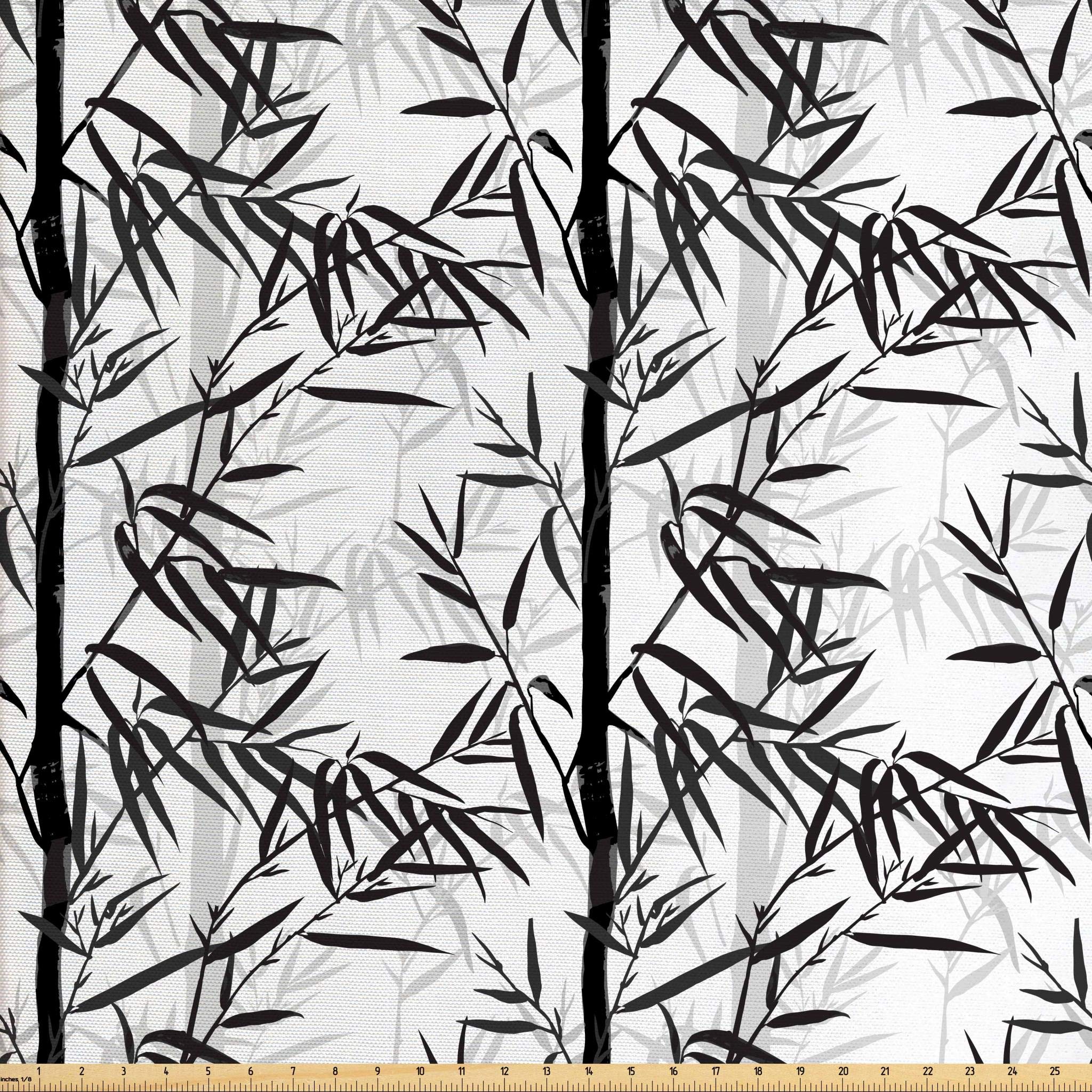 Lunarable Asian Print Fabric by The Yard, Abstract Forest Leaves Floral Chinese Garden Spa Print Summer, Decorative Fabric for Upholstery and Home