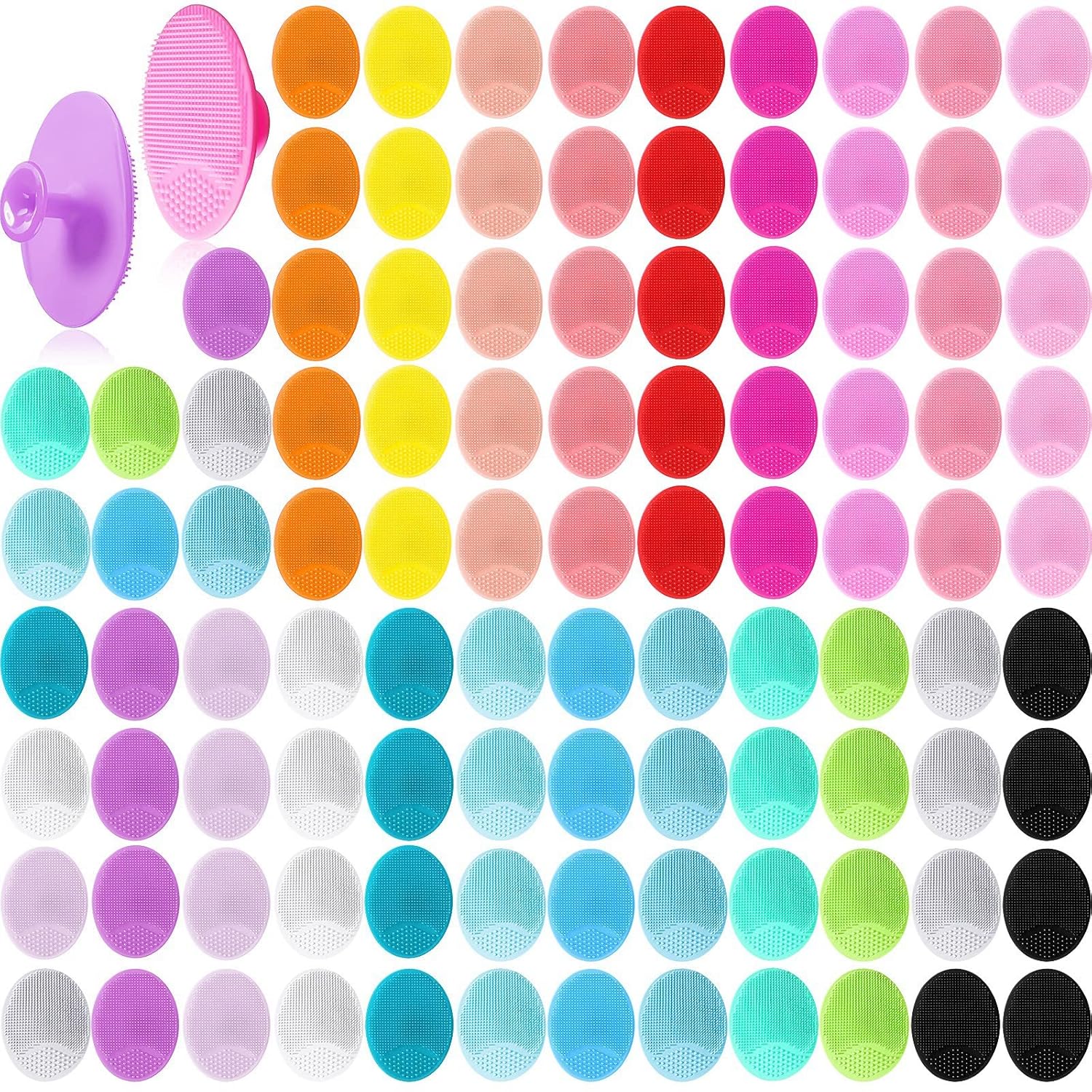 Roshtia 100 Pcs Silicone Face Scrubber Facial Cleansing Brush Handheld Soft Bristle Face Exfoliator Manual Cleansing Wash Brush for Massage Body Skin Care Pore Blackhead Removal, 20 Colors Roshtia 100 Pcs Silicone Face Scrubber Facial Cleansing Brush Handheld Soft Bristle Face Exfoliator Manual Cleansing Wash Brush for Massage Body Skin Care Pore Blackhead Removal, 20 Colors