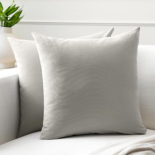 Encasa - Juego de 2 fundas de almohada de algodón, 16 x 16 pulgadas (15.7 x 15.7 in), color gris claro, sin relleno, fundas de almohada cuadradas