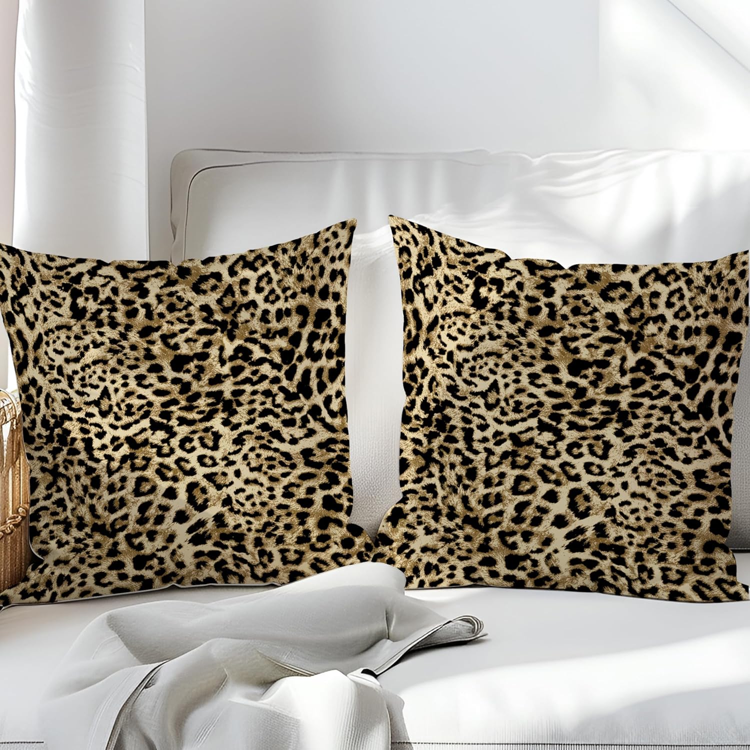Cheetah Throw Pillow Covers, 2 Sets 18X18 Inch Decorative Leopard Throw Pillow Cases, Soft Cushion Case for Room Home Decoration - Image 7