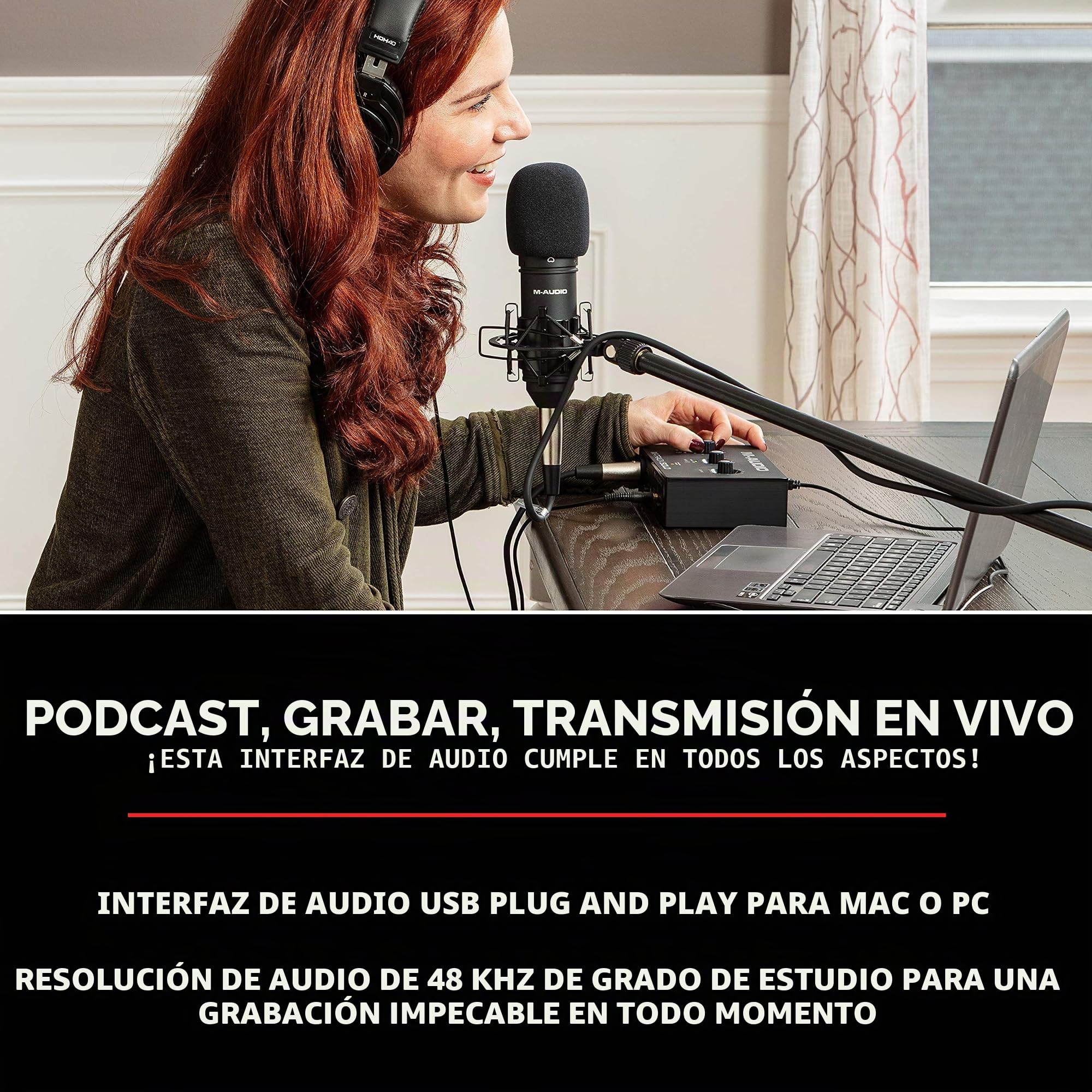 M-Audio M-Track Solo Interfaz De Audio Usb Para Grabaciones, Transmisiones Y Pódcasts Con Entradas Xlr, Línea Y Di + Behringer C-1 Micrófono De Condensador, Color Dorado