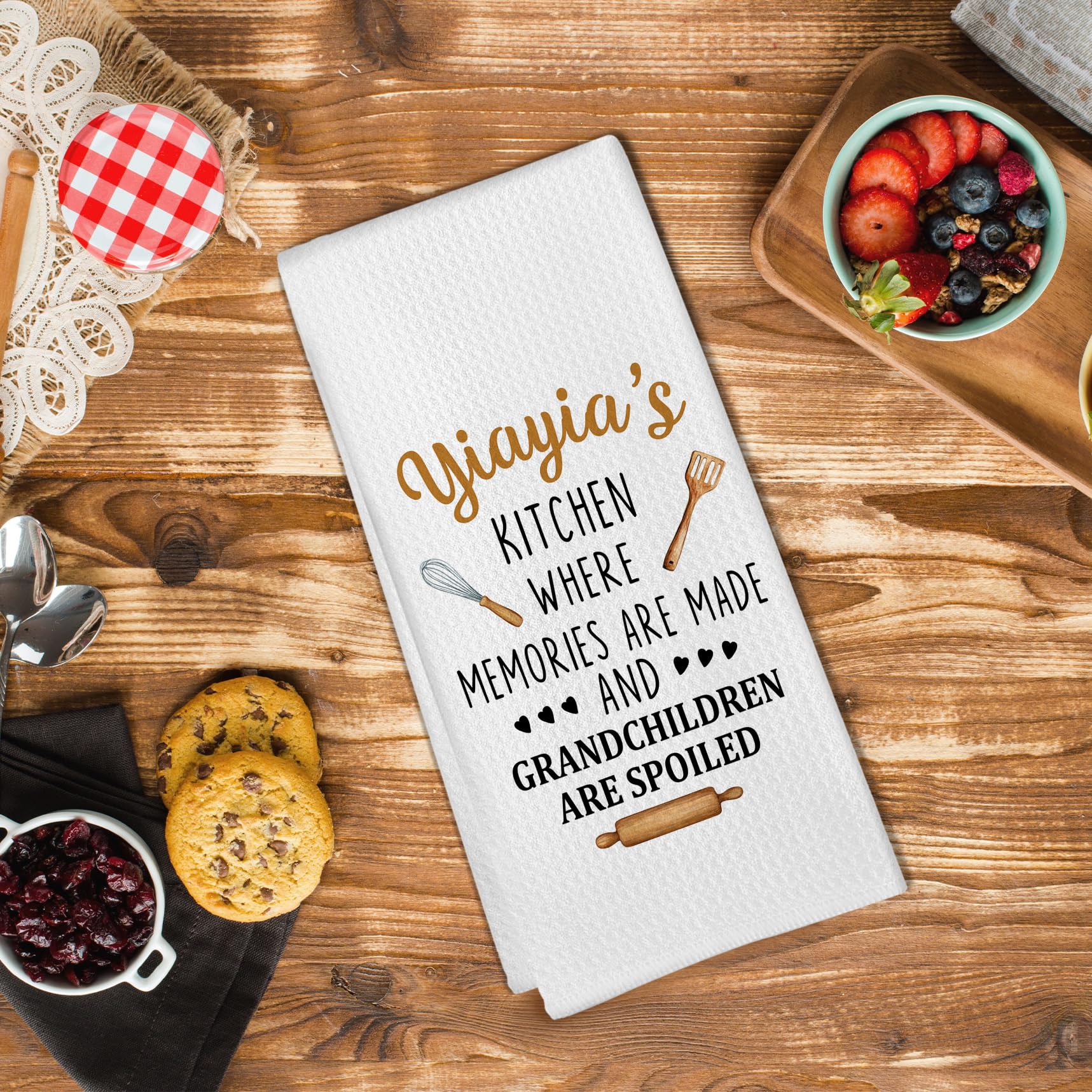 Yiayia Gifts Kitchen Towels, Mothers Day Birthday Gifts Dish Tea Towels for Kitchen, Gift for Yiayia's Grandma Decorative Hand Towel from Grandchildren, 16x24 Inch