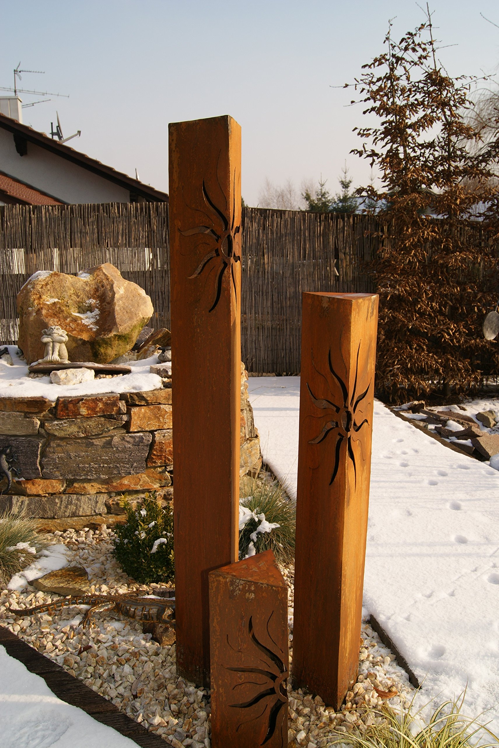 Säulenset Sonne Edelrost Säule Set Rost Garten Dekoration Stele