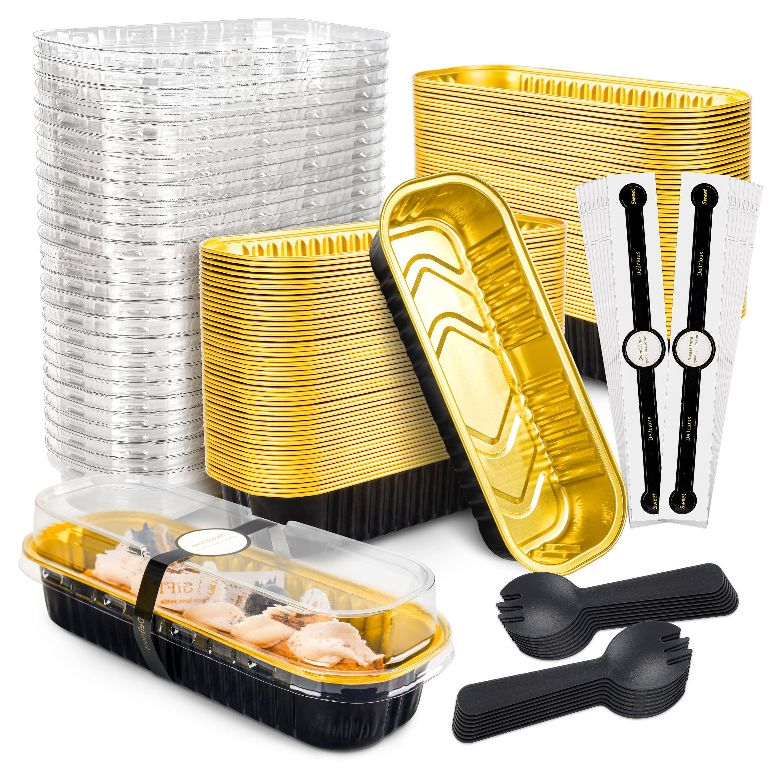 NPLUX Halloween Pans with Lids, 6.8oz 100 Pack Black Gold for Home Bakers