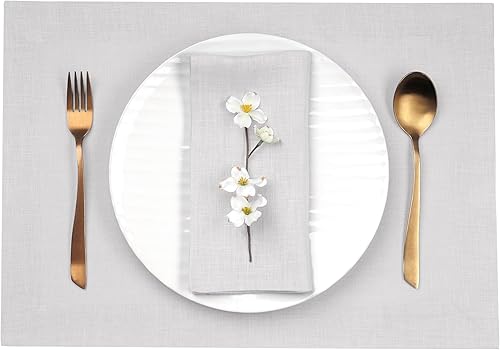 Miniatura 3 de D'Moksha Homes Juego de 4 manteles individuales de lino 100 % lino puro, color gris plateado, de 14 x 19 pulgadas, manteles individuales lavables