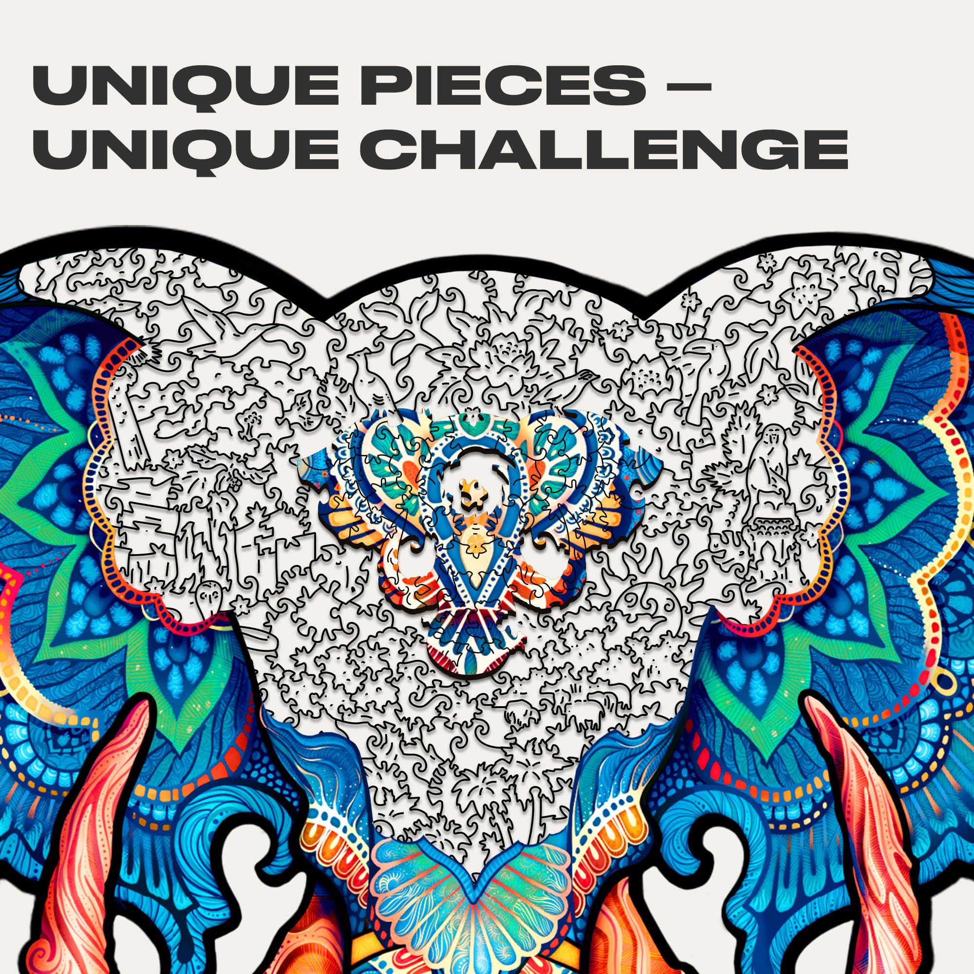 UNIDRAGON Oryginalne drewniane puzzle — wieczny słoń, 700 żółtek, rozmiar królewski 24,4 x 18,5 cala (62 x 47 cm) piękne opakowanie prezentowe, unikalny kształt najlepszy prezent dla dorosłych i