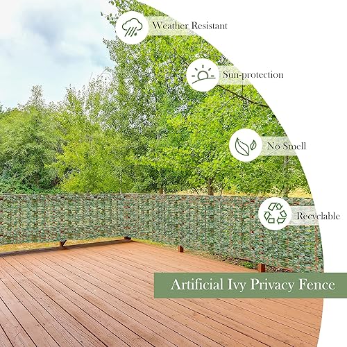 Miniatura 5 de Giantex Valla de privacidad artificial de hiedra sintética, 95 x 40 pulgadas, seto artificial, pantalla de pared de hojas de vid, cubierta