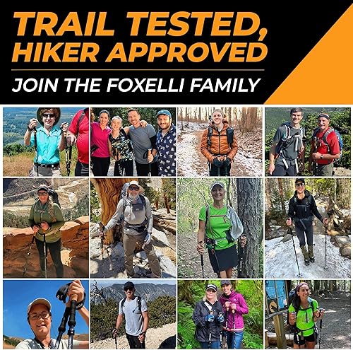 Miniatura 8 de Foxelli Bastones de senderismo de fibra de carbono bastones de senderismo ligeros y plegables con empuñaduras de corcho, cerraduras de palanca y