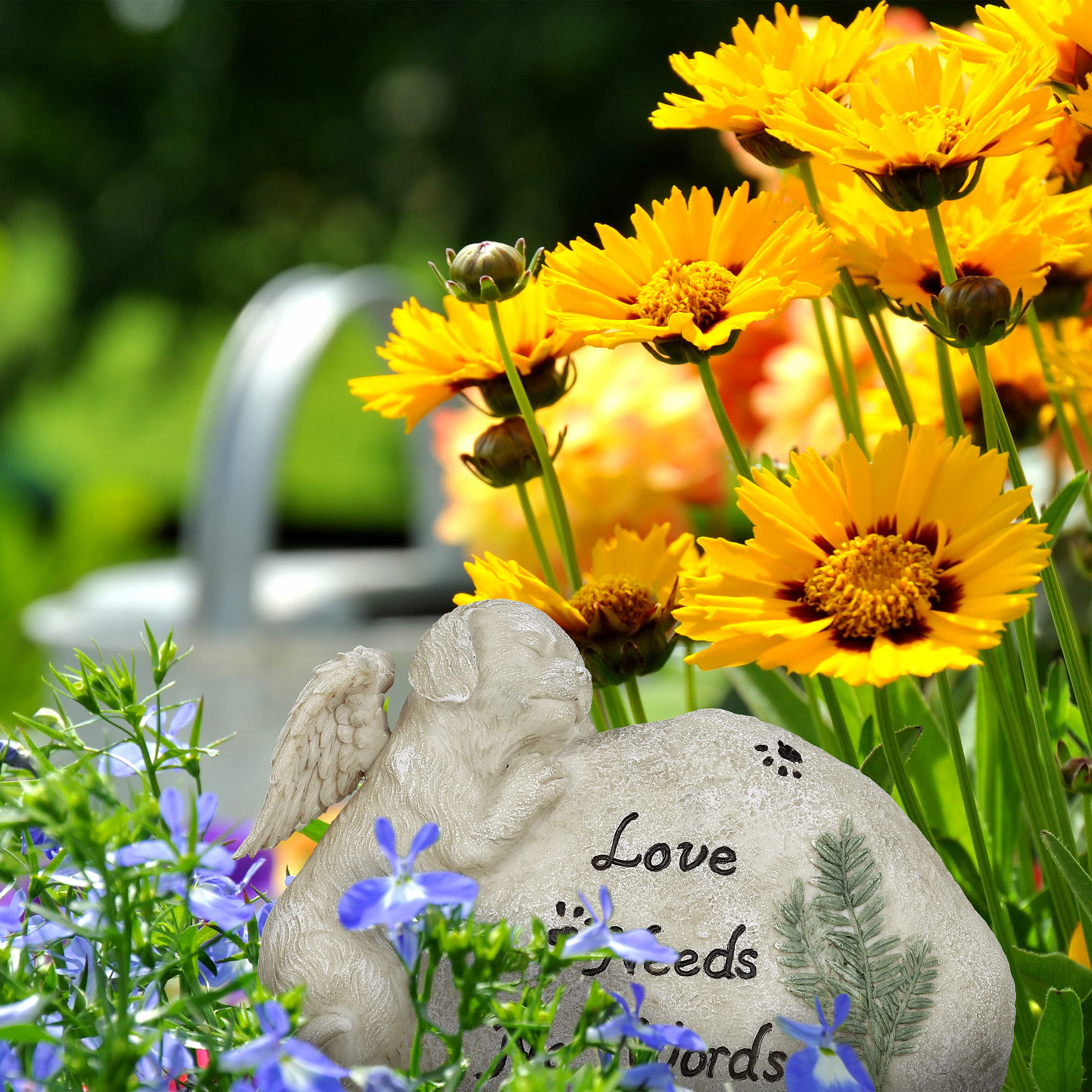 Lapide Per Gatti Relaxdays - Gattino Con Ali E Scritta 'Love Needs No Word', In Poliresina - Foto 3