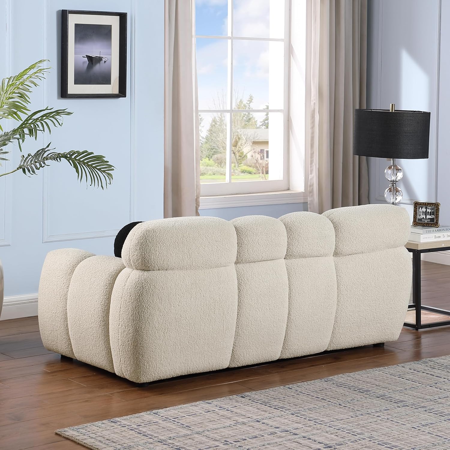 Tmsan 65" Boucle Loveseat Sofa, Modern Tufted Cloud Couch Set for Living Room, Comfy Upholstered 2 Seater Love Seat with 2 Accent Pillows for Bedroom Apartment Office