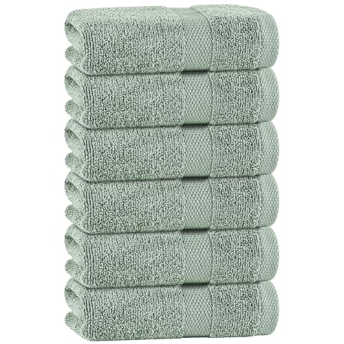 White Classic Green Hand Towels 6 Pack, 16x27 Inches