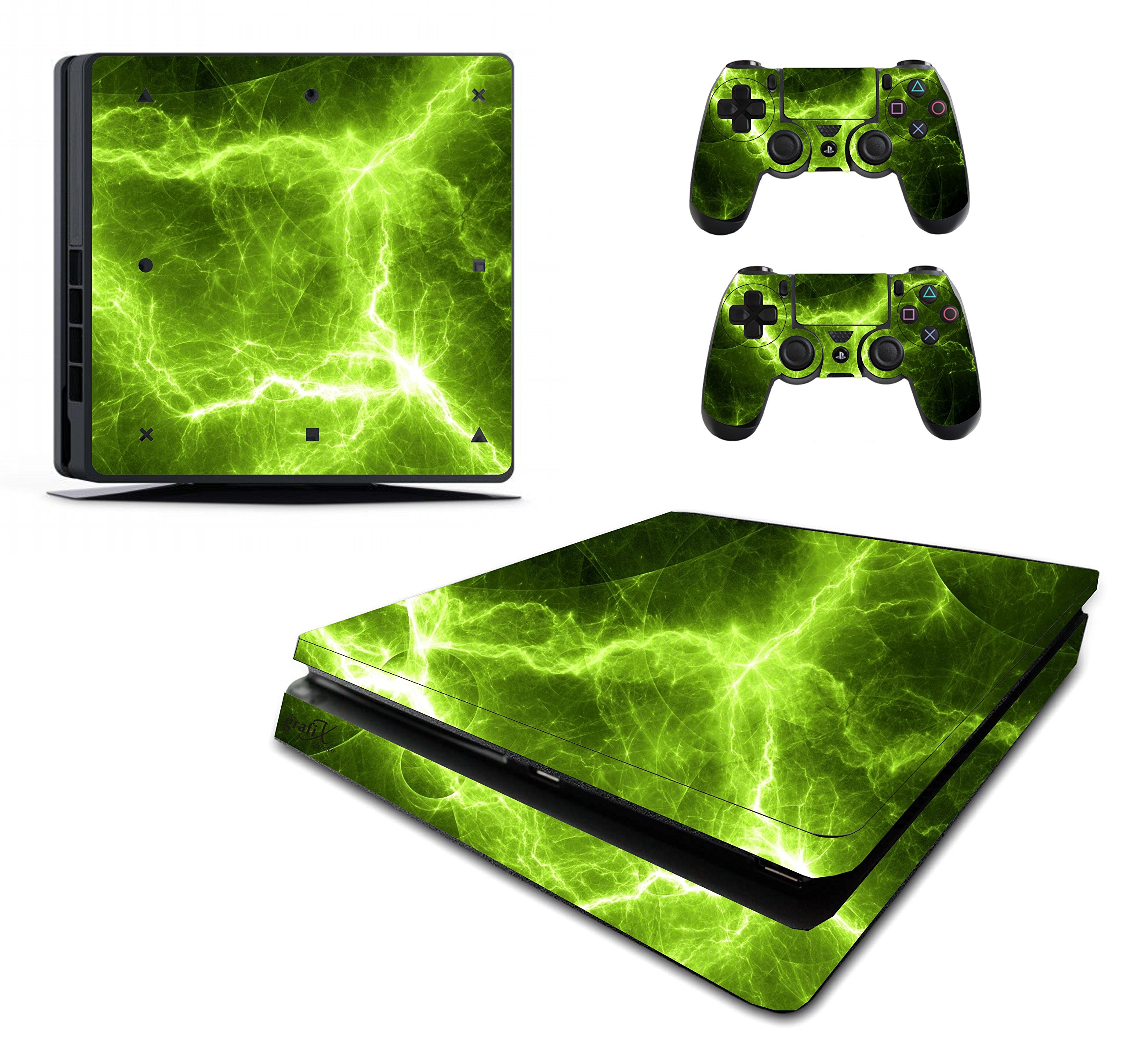 the grafix studio Green Electric Sticker/Skin Compatible With PS4 slim/Sony Playstation 4 Slim Console & Remote controller stickers, pss14