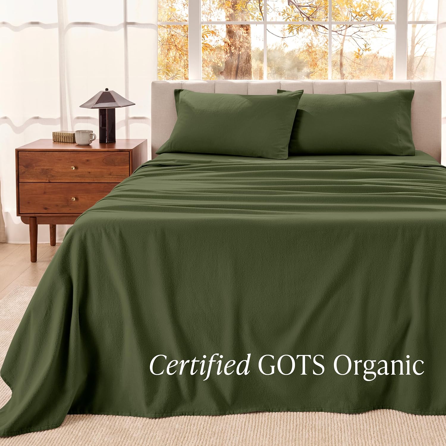 Bare Home Organic Cotton Flannel Sheet Set - Queen Size - 100% Cotton - Double Brushed for Extra Softness & Comfort - Warm, Cozy, and Durable - Breathable - Bed Sheets (Queen, Cypress)