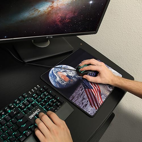 Miniatura 3 de ENHANCE - Divertida alfombrilla de mouse grande con gato patriótico astronauta experimentando epifanía (12.6 x 10.6 pulgadas) por ENHANCE -