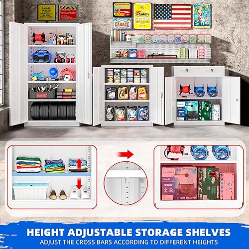 Miniatura 5 de Superday Gabinete de metal con bloqueo de 72 x 36 x 18 pulgadas, armario de almacenamiento alto con 2 puertas y 4 estantes, armarios grandes de