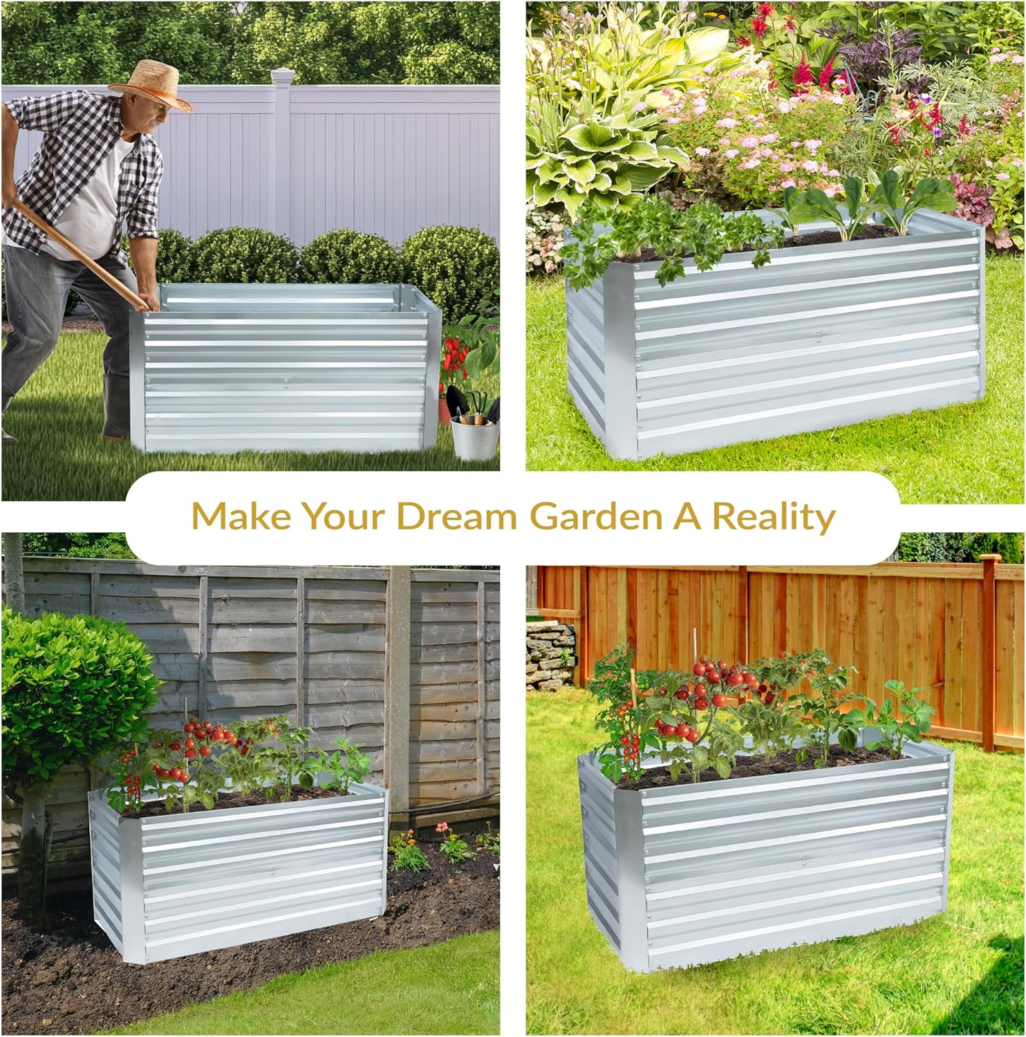 Sunnydaze Silver Galvanized Raised 47" W x 23" D x 24" H Rectangle and 2-Tier Garden Bed