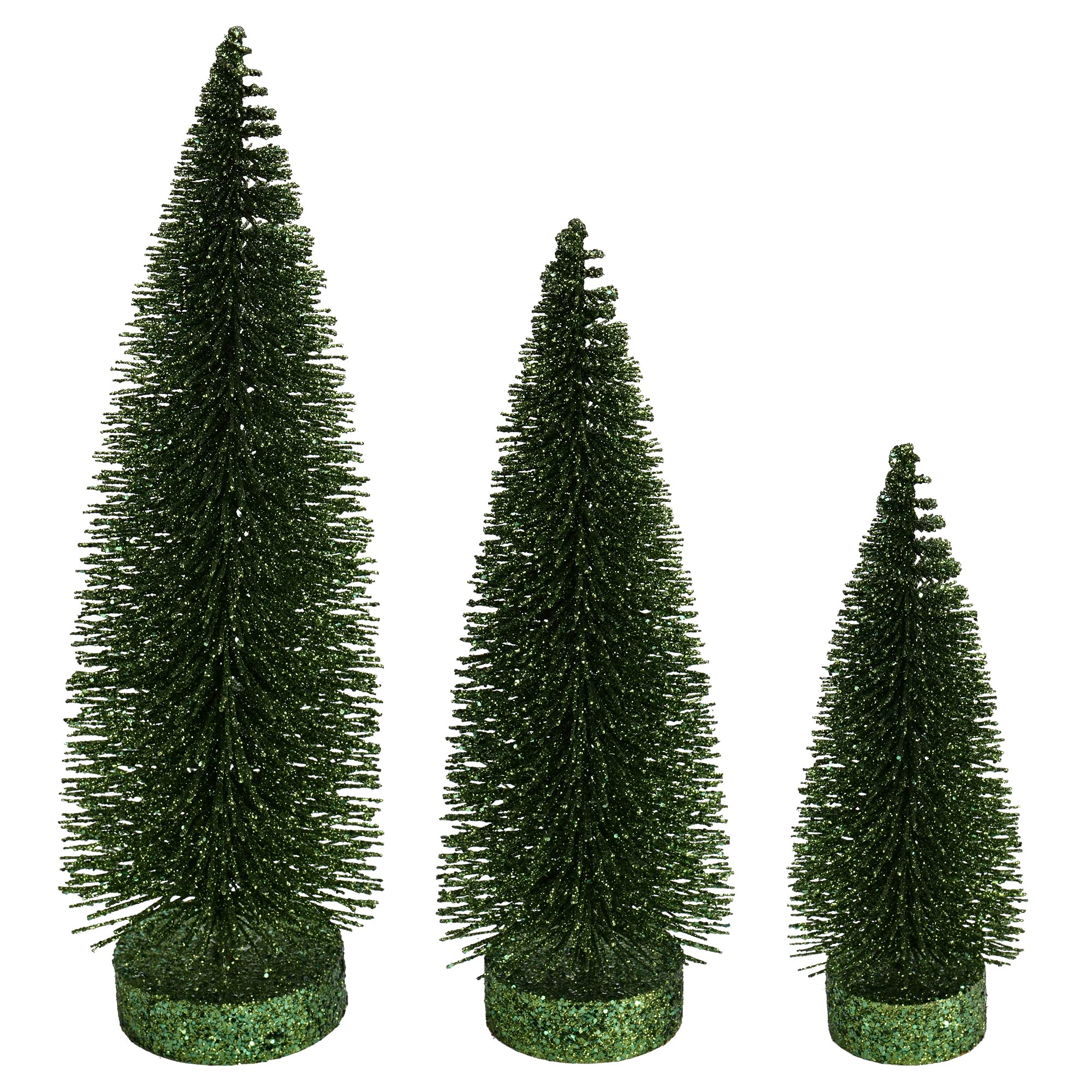 Vickerman Glitter Oval Pine Artificial Set of 3 Christmas-Trees, 7"-9"-11", Green