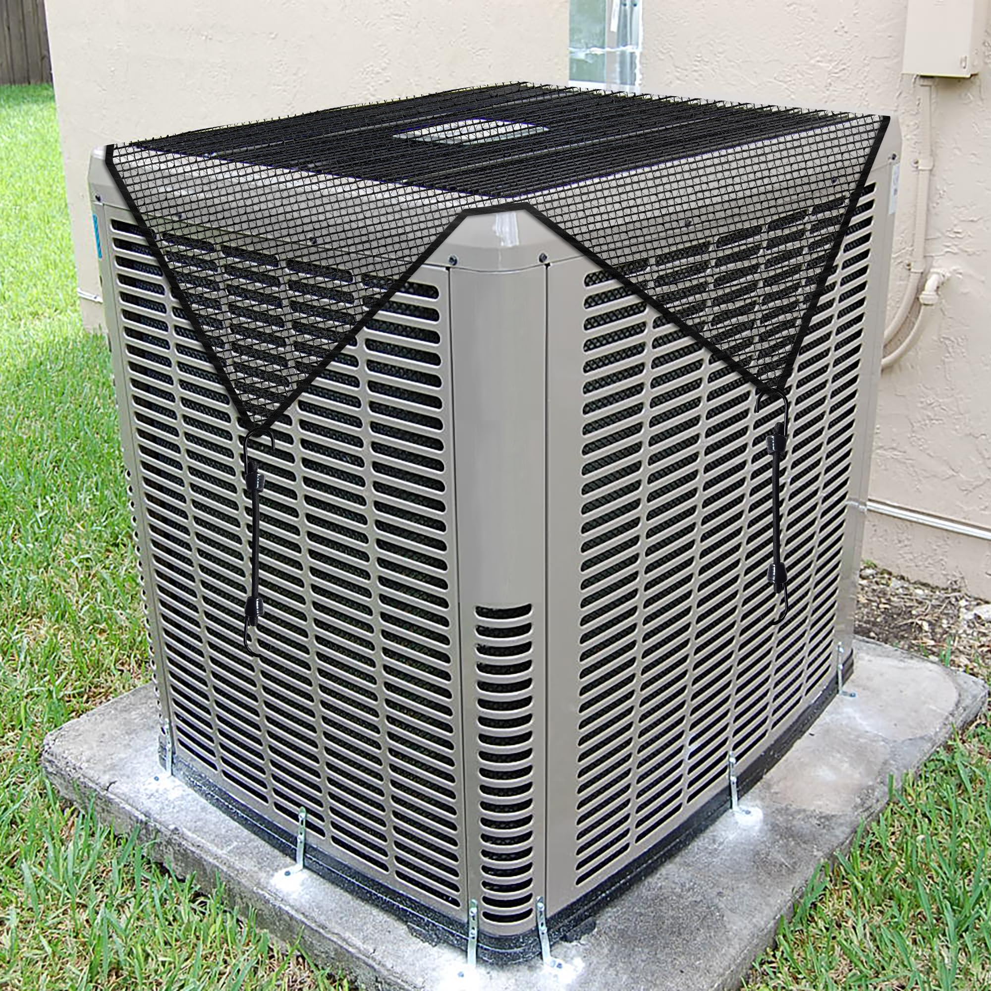 ECOOPTS 28"x28" Air Conditioner Cover AC Unit Top Mesh Cover for Outside Unit with Bungee Cords, Leaf Guard Mesh Air Conditioner Covers