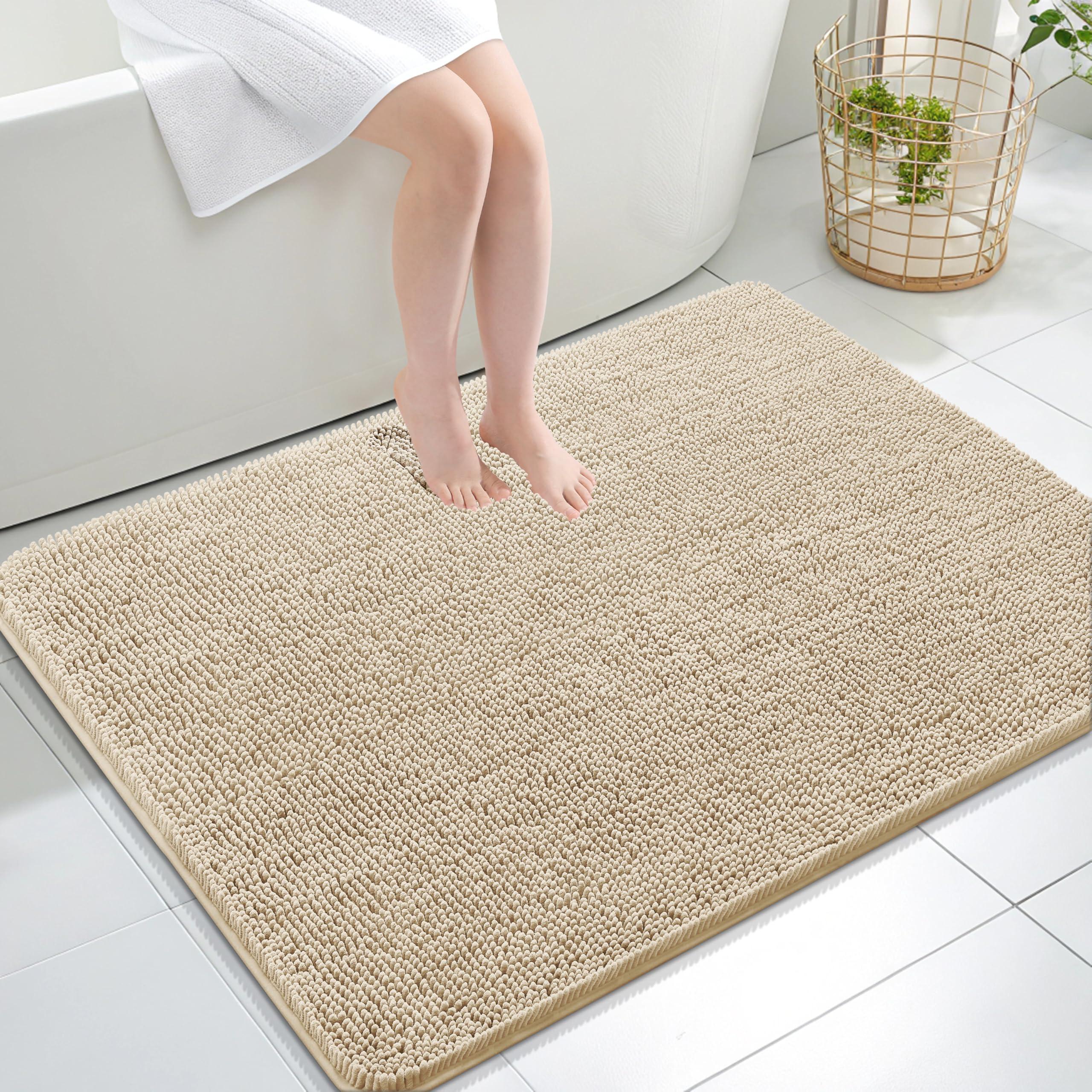 OLANLY Bathroom Rugs 40x32, Extra Soft Absorbent Chenille Bath Rugs, Rubber Backing Quick Dry, Machine Washable Bath Mats for Bathroom Floor, Tub and