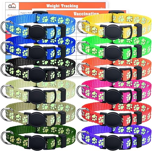 GAMUDA 12 collares reflectantes para cachorros, collares de nailon suave, collares de identificación que brillan en la oscuridad, collares de arena