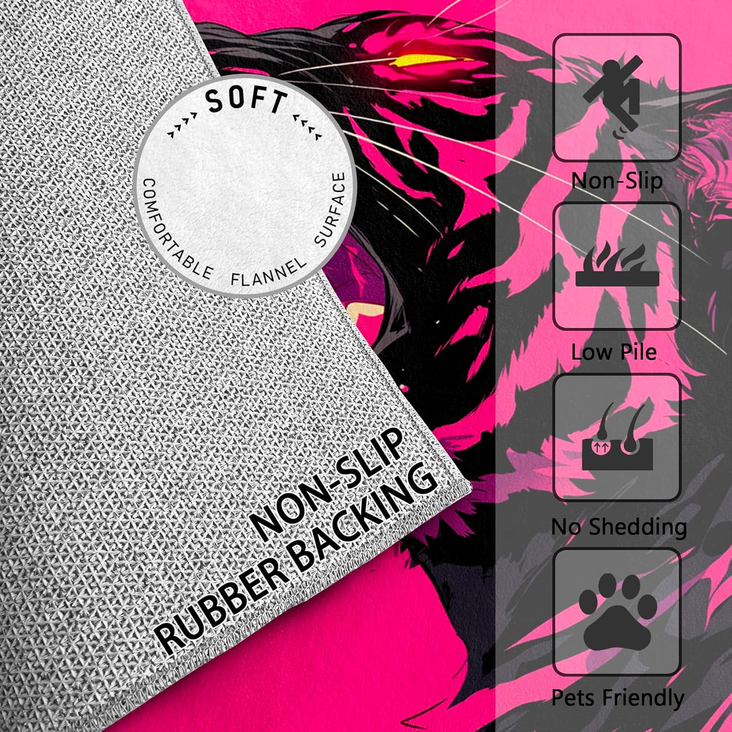 Tiger Rug - Tiger Rugs for Living Room, 2x3 ft Washable Non-Slip Stain Resistant Hot Pink Tiger Area Rug, Wild Animal Carpet for Entryway, Kitchen, Bedside, Tiger Home Decor & Gifts