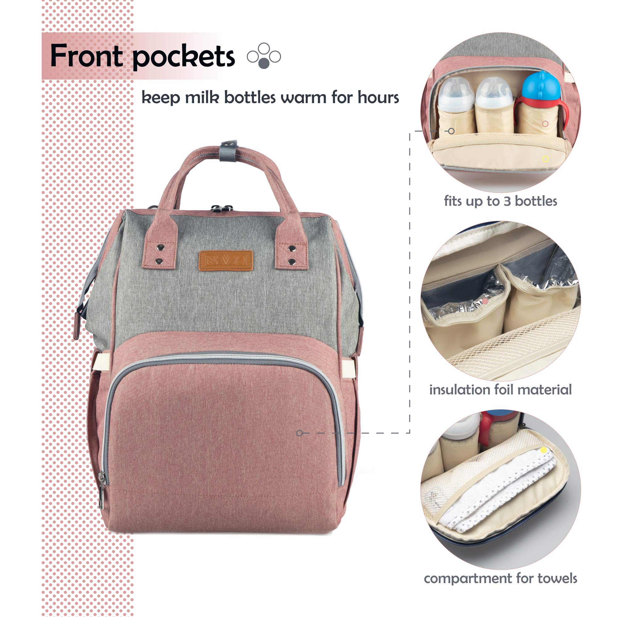 Baby Wickelrucksack, Babytasche für Reise, Wickeltasche Große Kapazität, Multifach Reise Rucksack Wasserdicht Fächer Babyflaschehälter