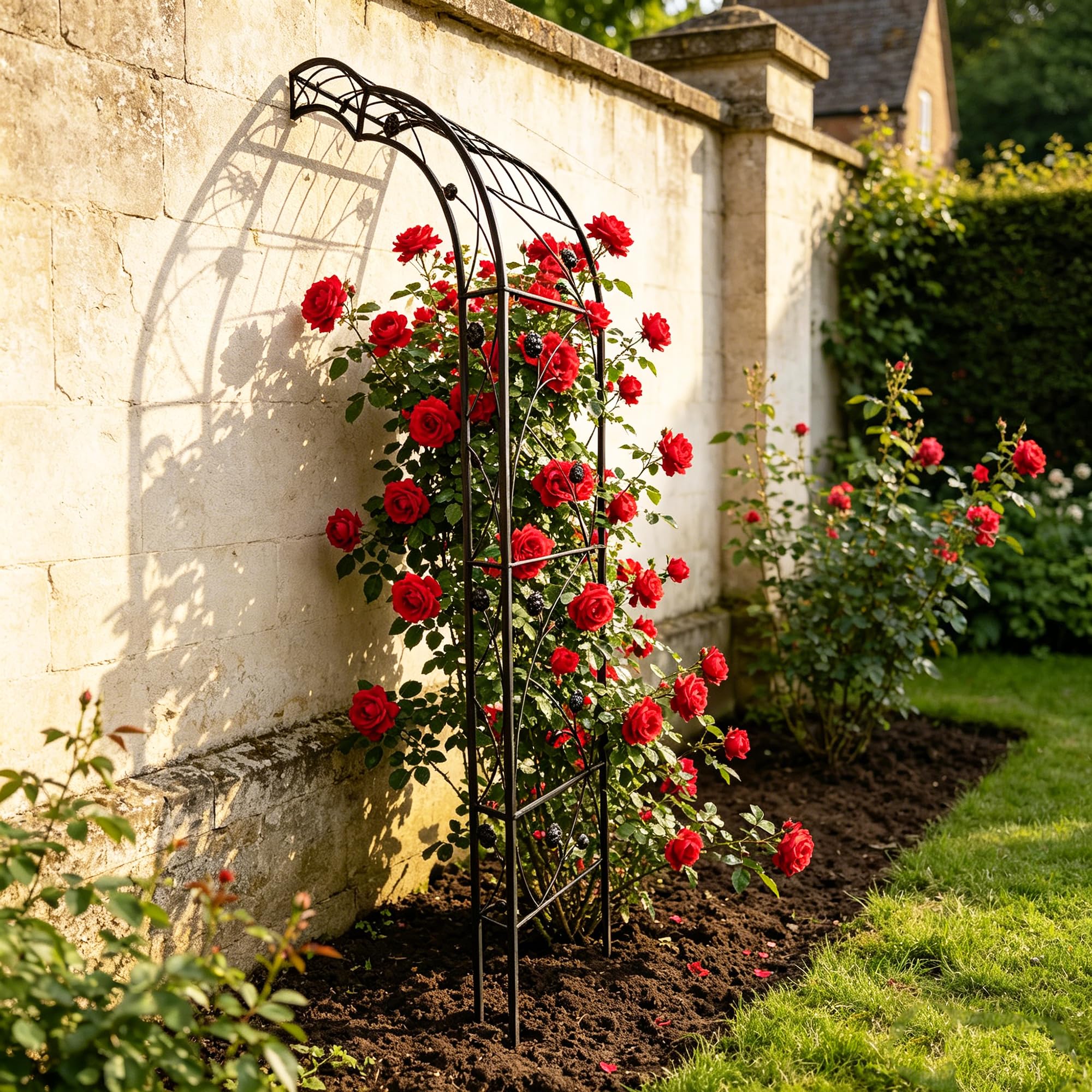 Rosenbogen aus Metall, Stabiler Gartenbogen mit verstärkten Stahlrohren, rostfrei – 250x150x39 cm – Ideal als Rankhilfe für Kletterpflanzen, Schwarz