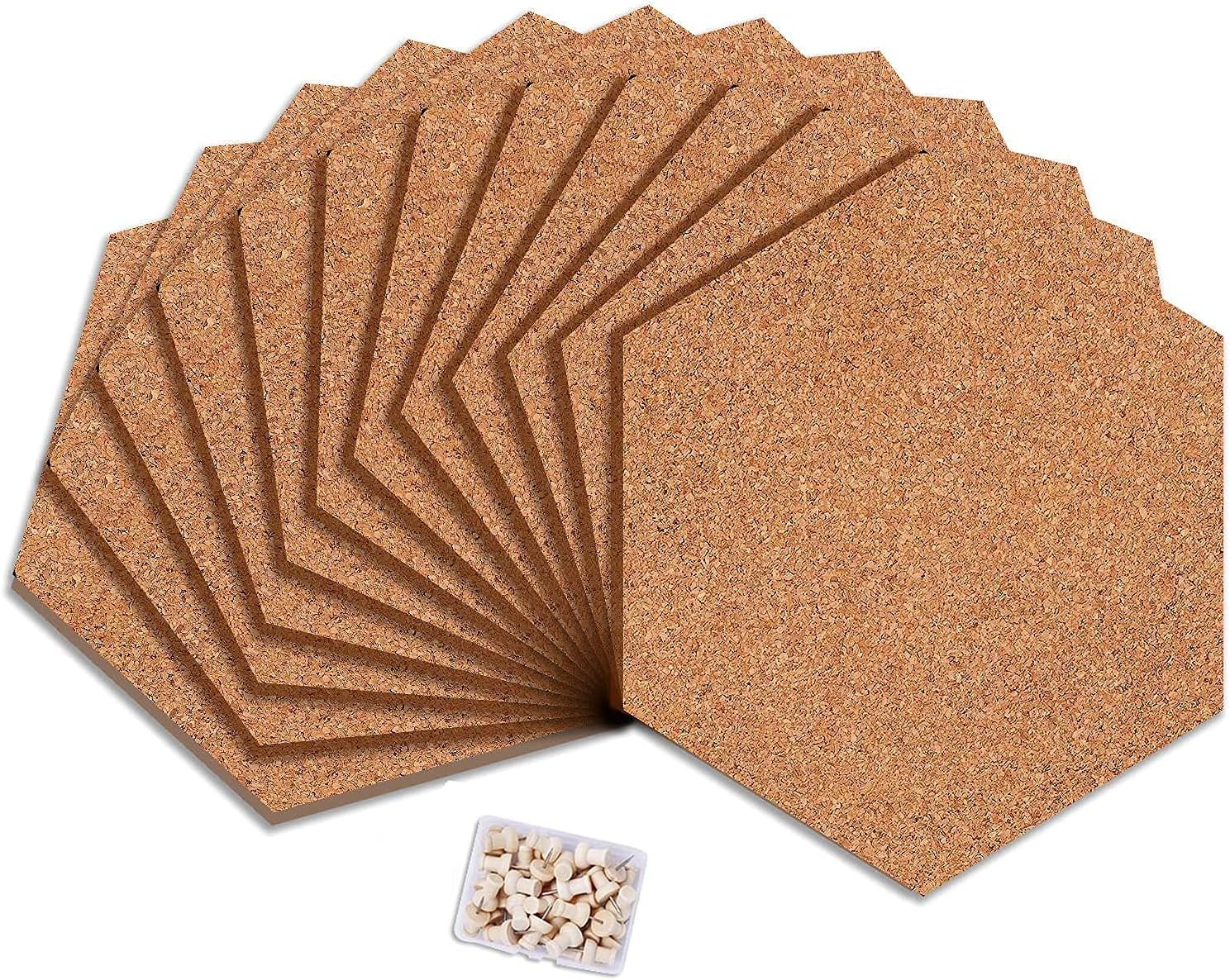 B&Z Self Adhesive Sticky Cork Board Hexagon Tiles Mini Wall Bulletin Boards Pin Message Notice Board Office Memo School Pinboard Wooden Push Pin Hexagon Rounded Curves (30cm X 26cm X 0.8cm) (12 - View #3