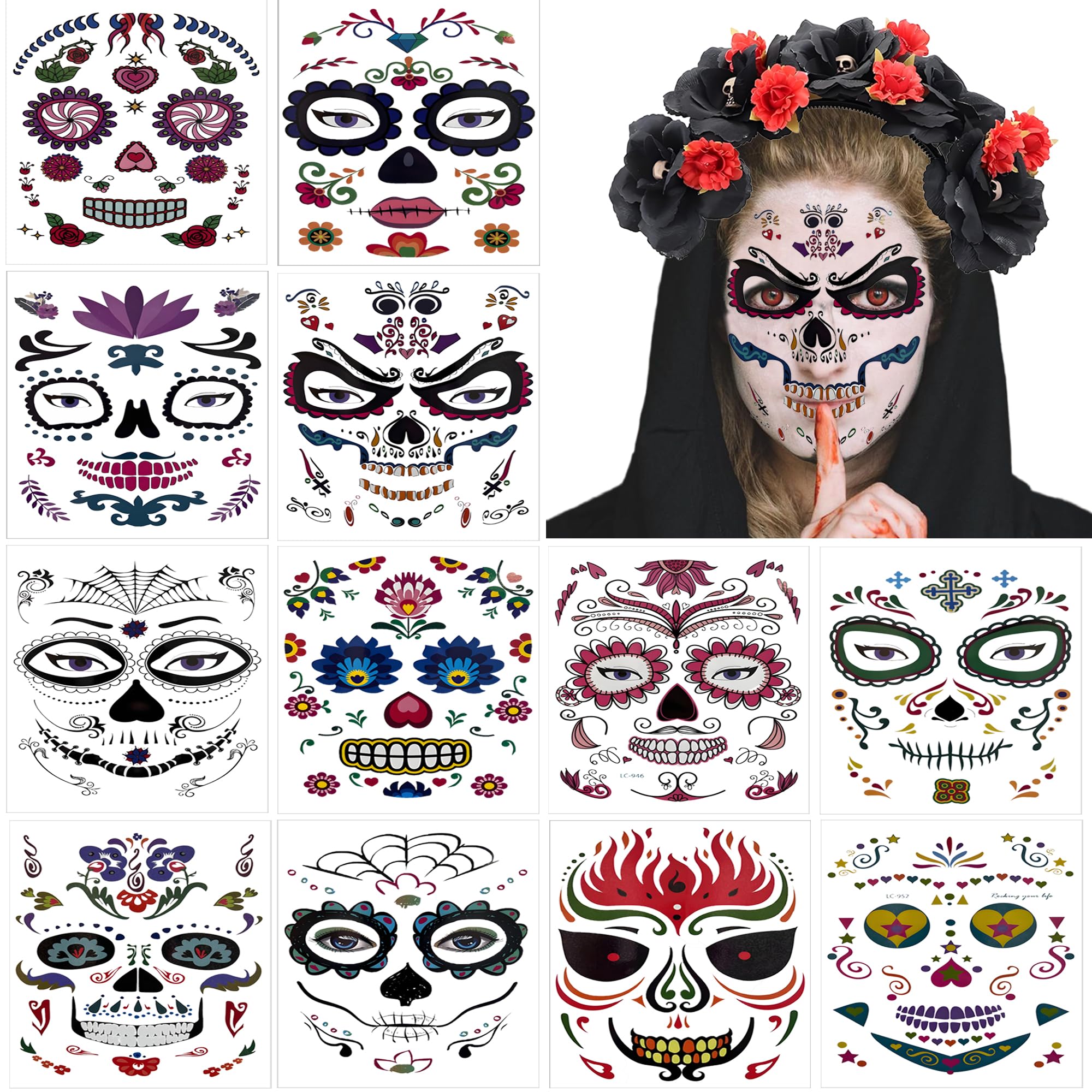 12 Pcs Halloween Face Tattoos