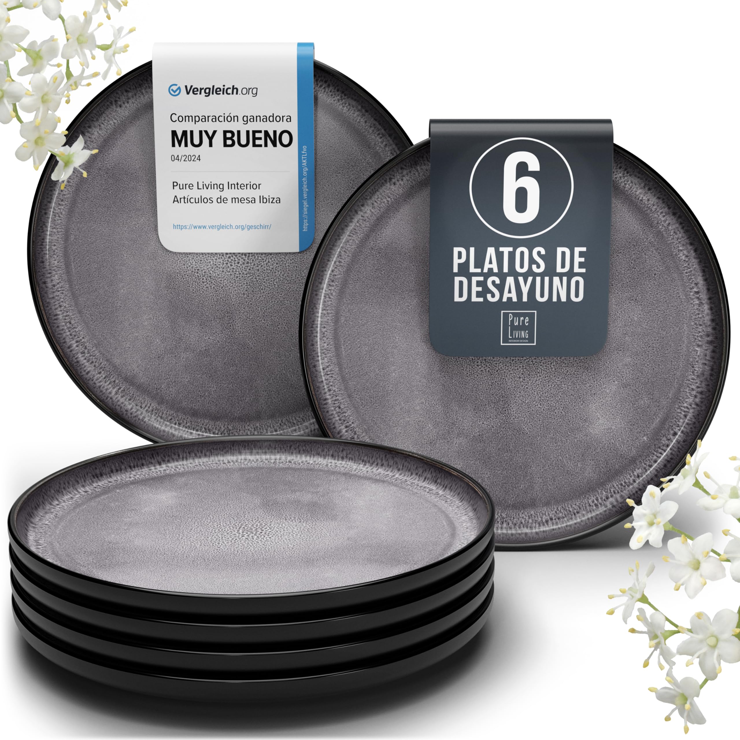 Juego de 6 platos hondos Ibiza – gres premium, resistente a los arañazos, apto para lavavajillas, microondas – Elegante juego de platos hondos – Platos de pasta hondos grandes – Pure Living vajilla — view 11