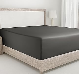 Soft Cotton Twin Fitted Sheet, 100% Cotton 400 Thread Count, No Pop-Off Elastic, Deep Pocket Cooling Sheets, Durable Sateen Weave Bottom Sheet for Kids & Adults with Head & Foot Tags (Dark Gray)