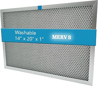 Washable Electrostatic Furnace Air Filter, MERV 8, 14" x 20" x 1" Aluminum Reusable Filter for Furnace, Central AC, and HVAC System