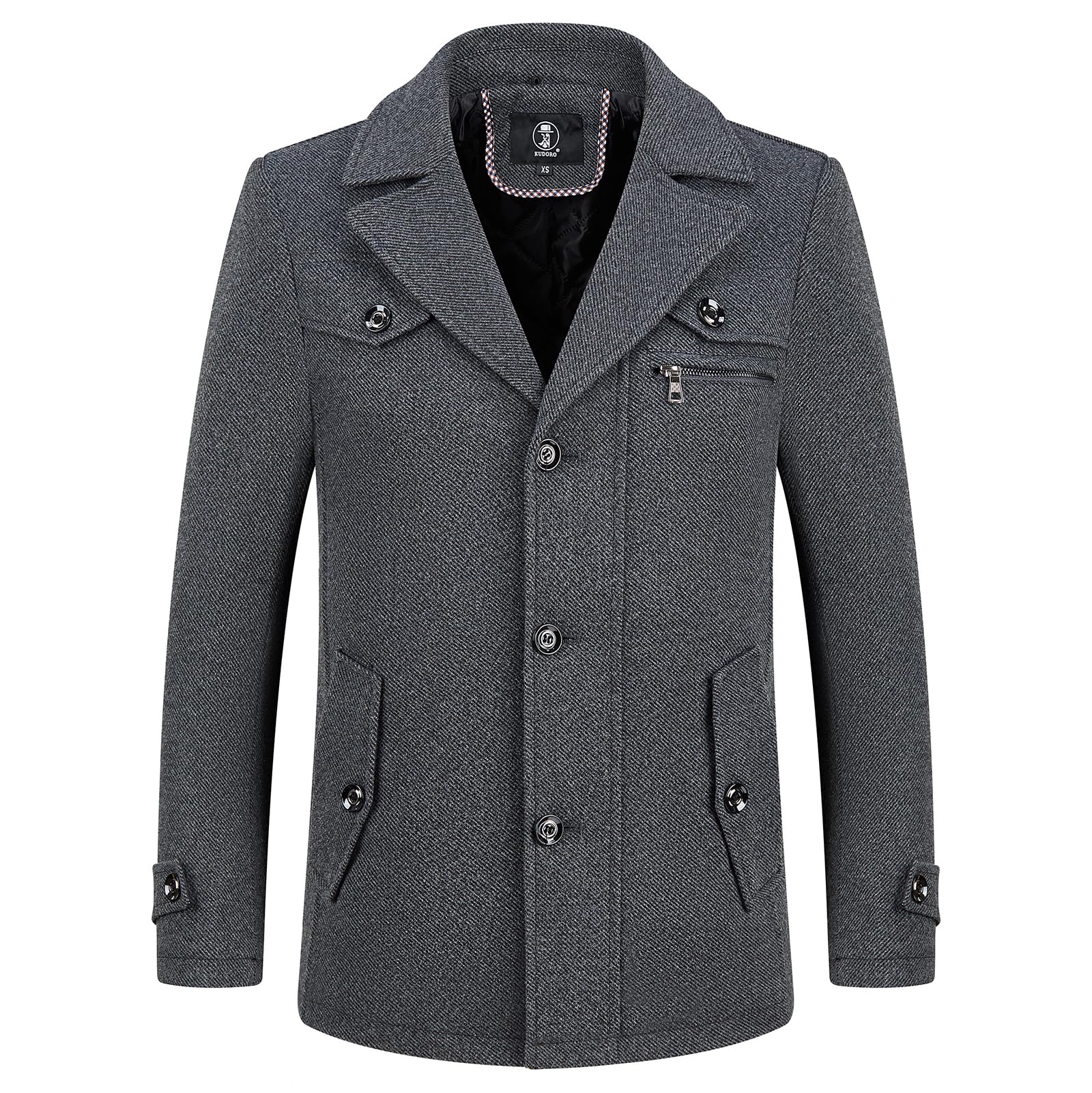 KUDORO Cappotto da Uomo in Lana Corto Invernale Casual e Business Regular Fit Spesso in misto Lana con Colletto Interno Rimovibile Parka Trench Coat