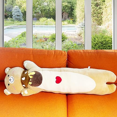 Miniatura 5 de Hnokle Almohada de peluche de oso largo almohada de oso de peluche suave bonita almohada larga de oso marrón almohada para dormir para niños y