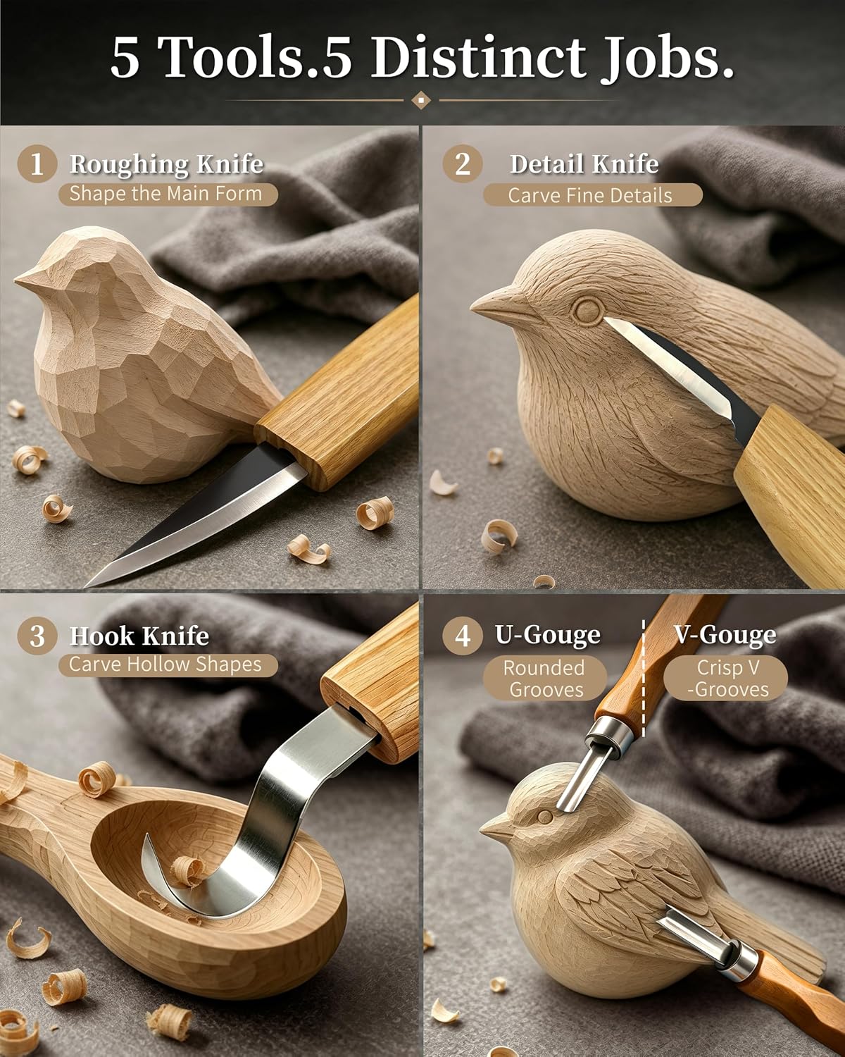 SHOWPIN Deluxe Wood Carving Kit: Woodworking Tools & Whittling Knife kit